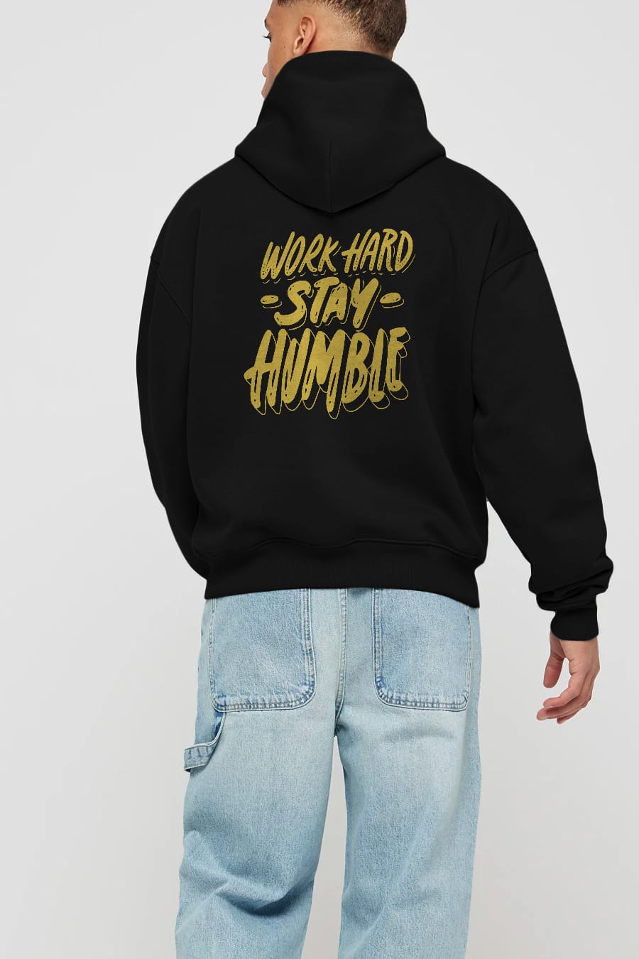 Word Hard Yazılı Arka Baskılı Oversize Hoodie Kapüşonlu Sweatshirt Erkek Kadın Unisex