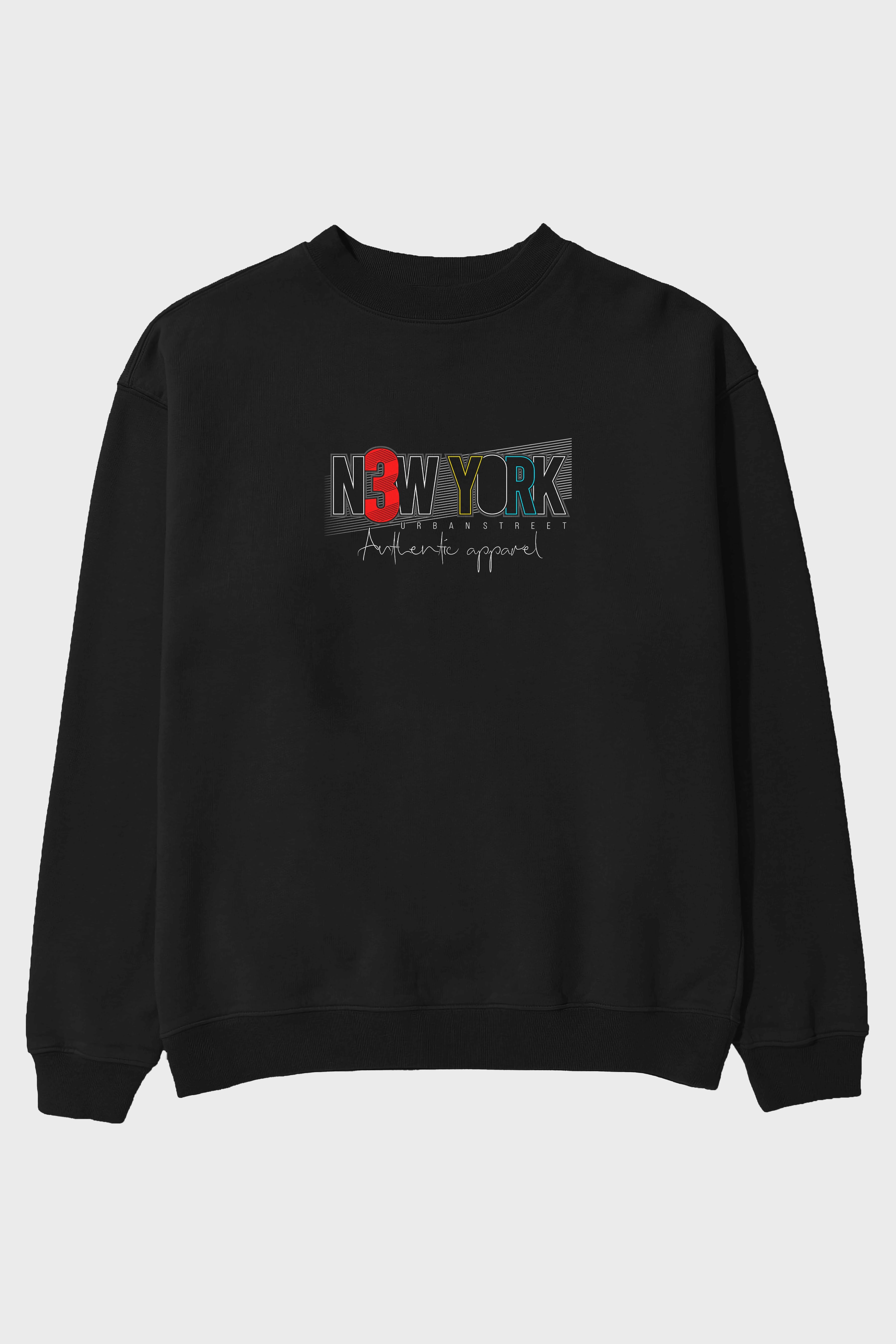 New York Ön Baskılı Oversize Sweatshirt Erkek Kadın Unisex