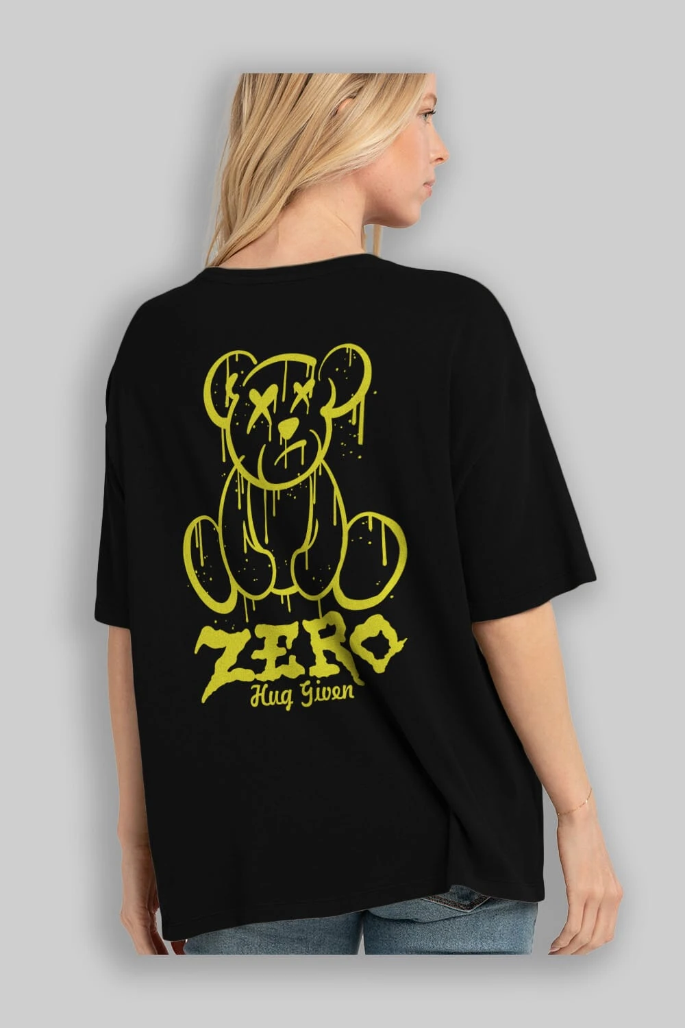 Zero Hug Given Bear Arka Baskılı Oversize t-shirt Erkek Kadın Unisex