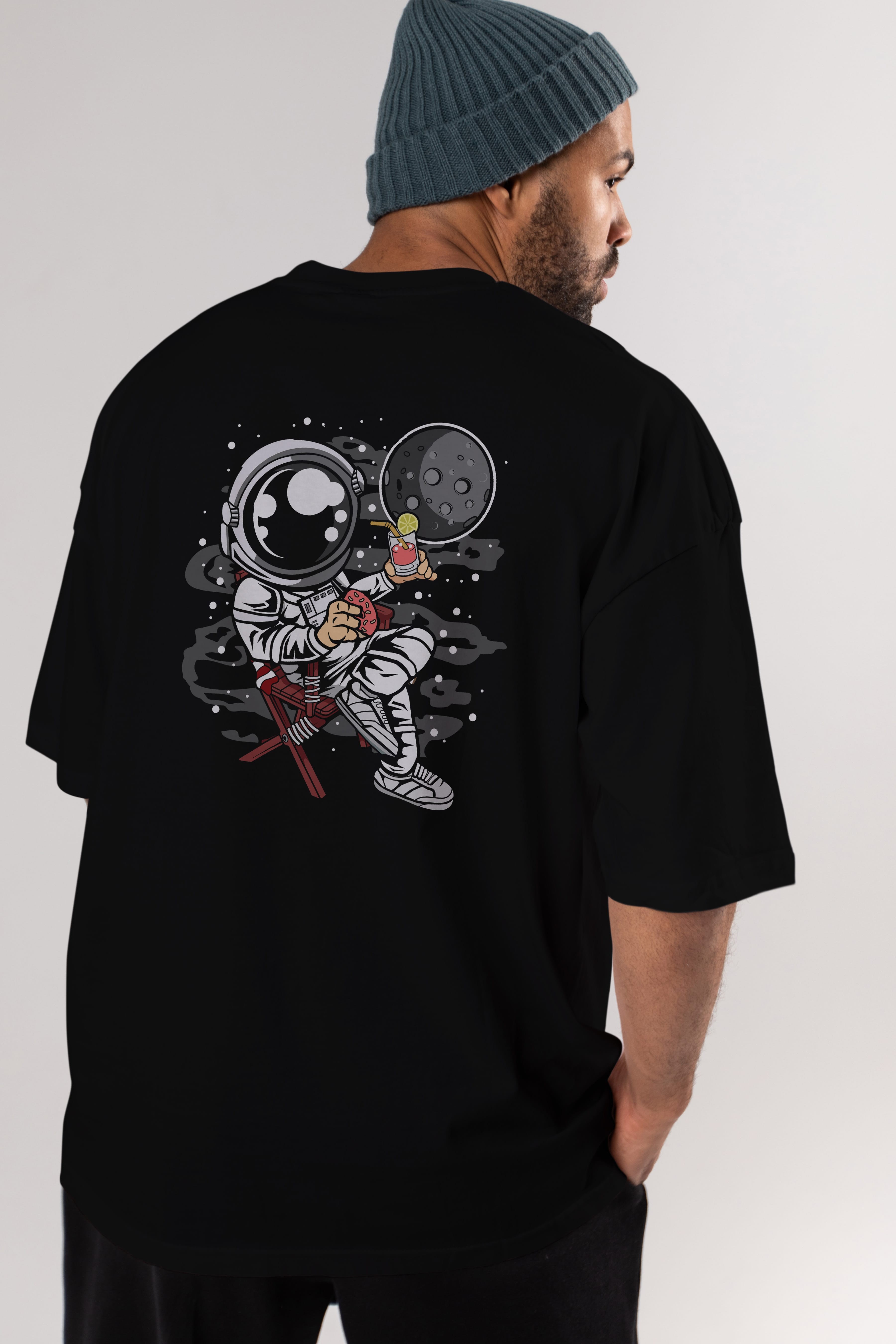 Holiday Astronaut Arka Baskılı Oversize t-shirt Erkek Kadın Unisex