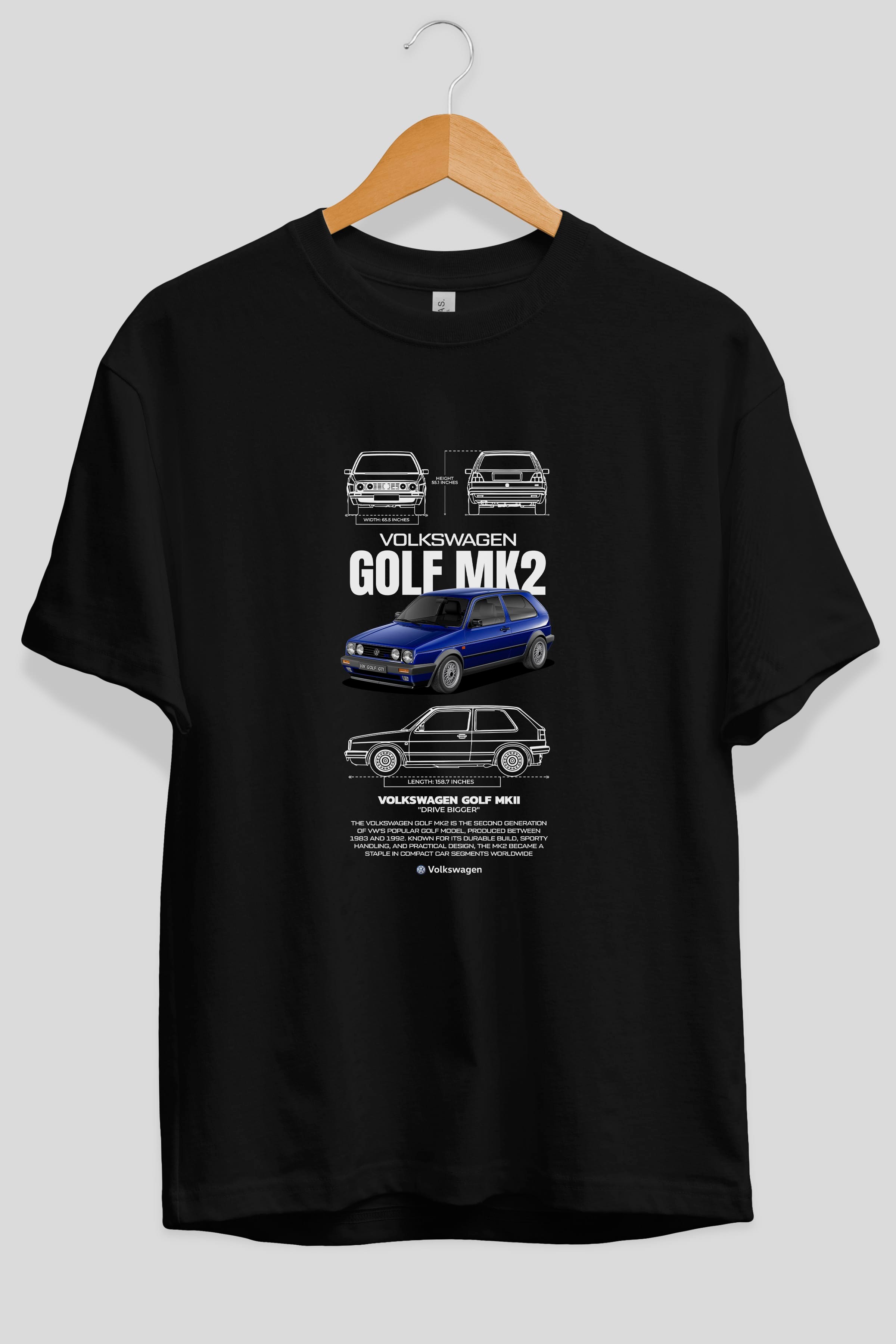 Volkswagen GOLF MK2 Ön Baskılı Oversize t-shirt Erkek Kadın Unisex %100 Pamuk Bisiklet Yaka tişort