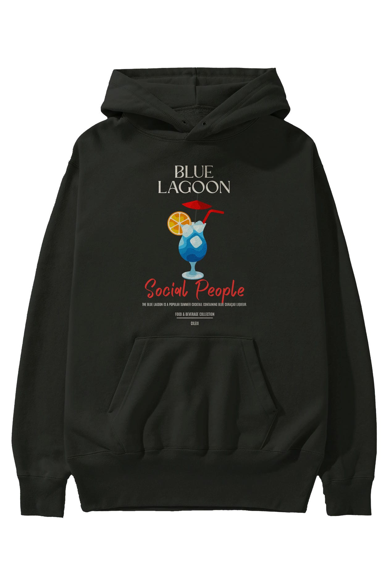 Blue Lagoon Kokteyl Ön Baskılı Hoodie Oversize Kapüşonlu Sweatshirt Erkek Kadın