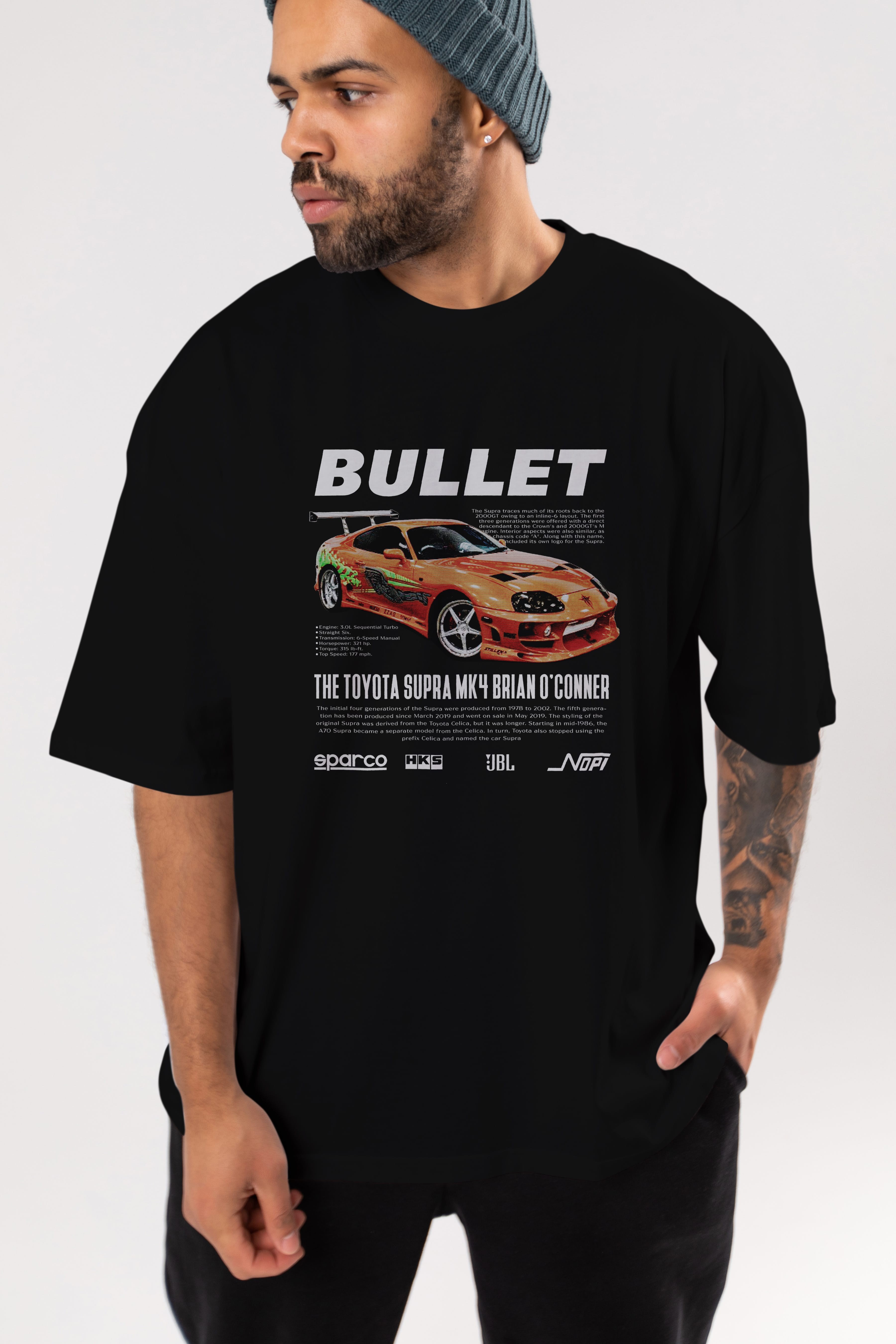 TOYOTA SUPRA MK4 Bullet Ön Baskılı Oversize t-shirt Erkek Kadın Unisex %100 Pamuk Bisiklet Yaka tişort