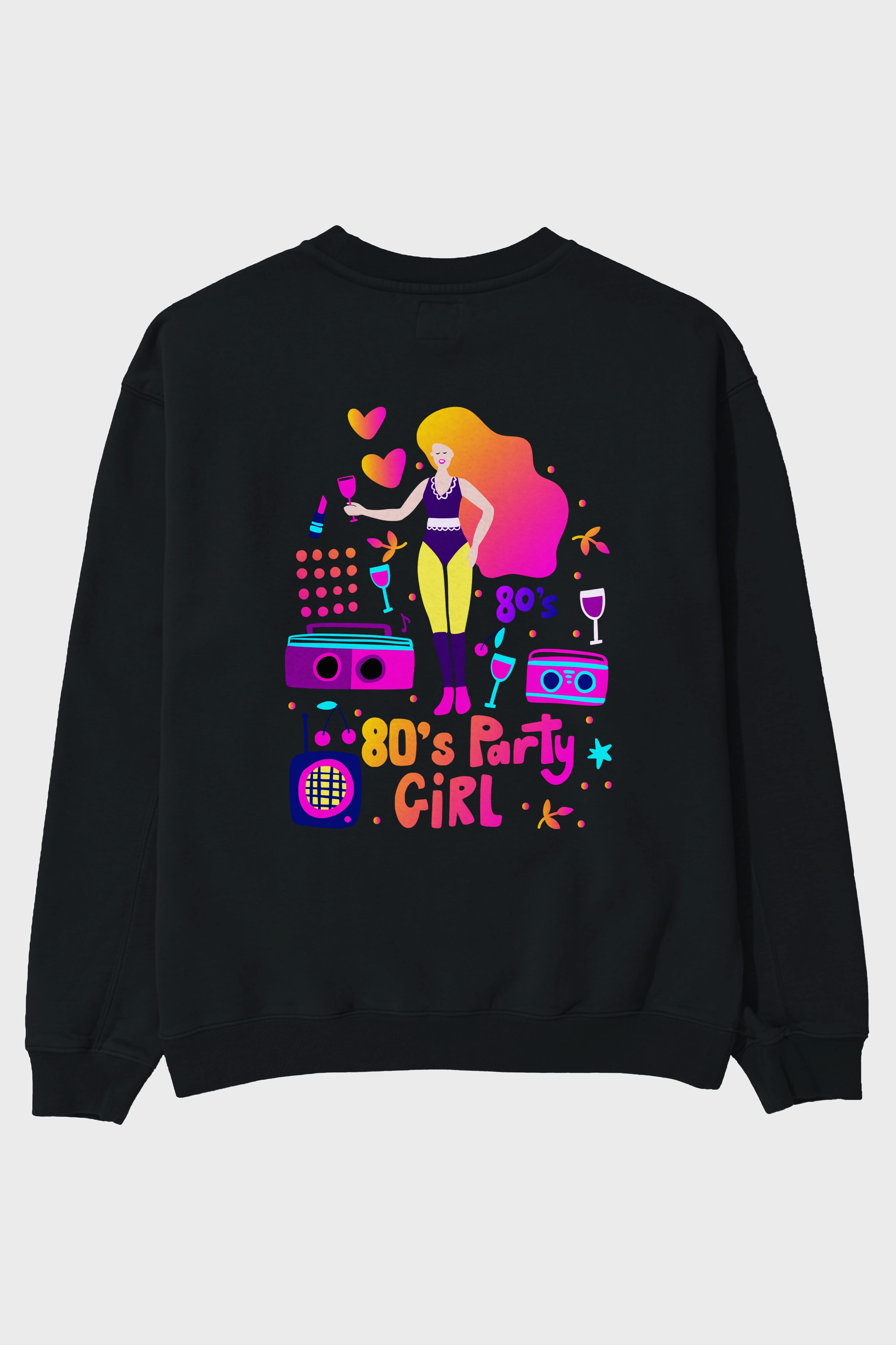 Retro Girl Party Arka Baskılı Oversize Sweatshirt Erkek Kadın Unisex