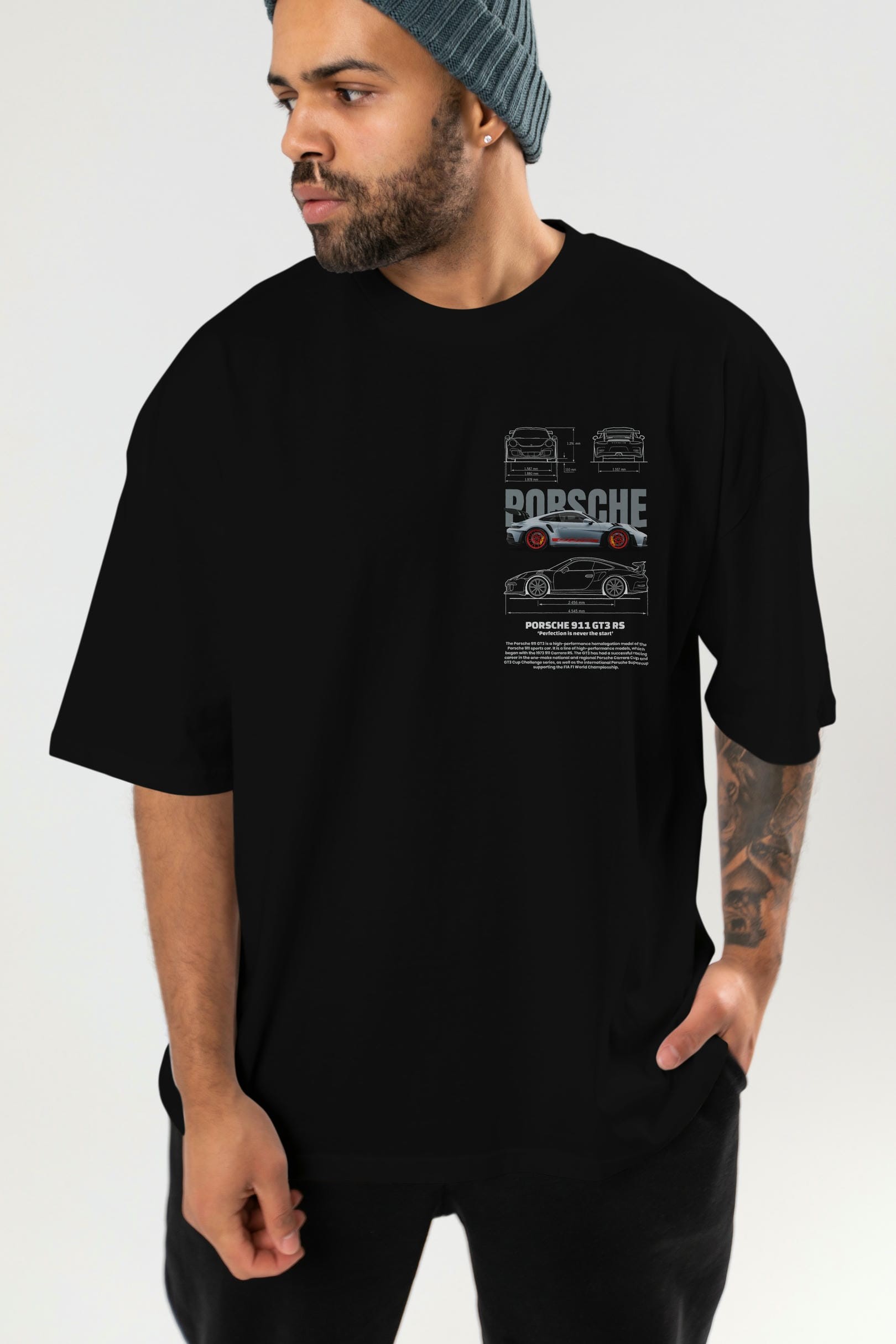 PORSCHE 911 GT3 RS RED Ön Sol Baskılı Oversize t-shirt Erkek Kadın Unisex %100 Pamuk Bisiklet Yaka tişort