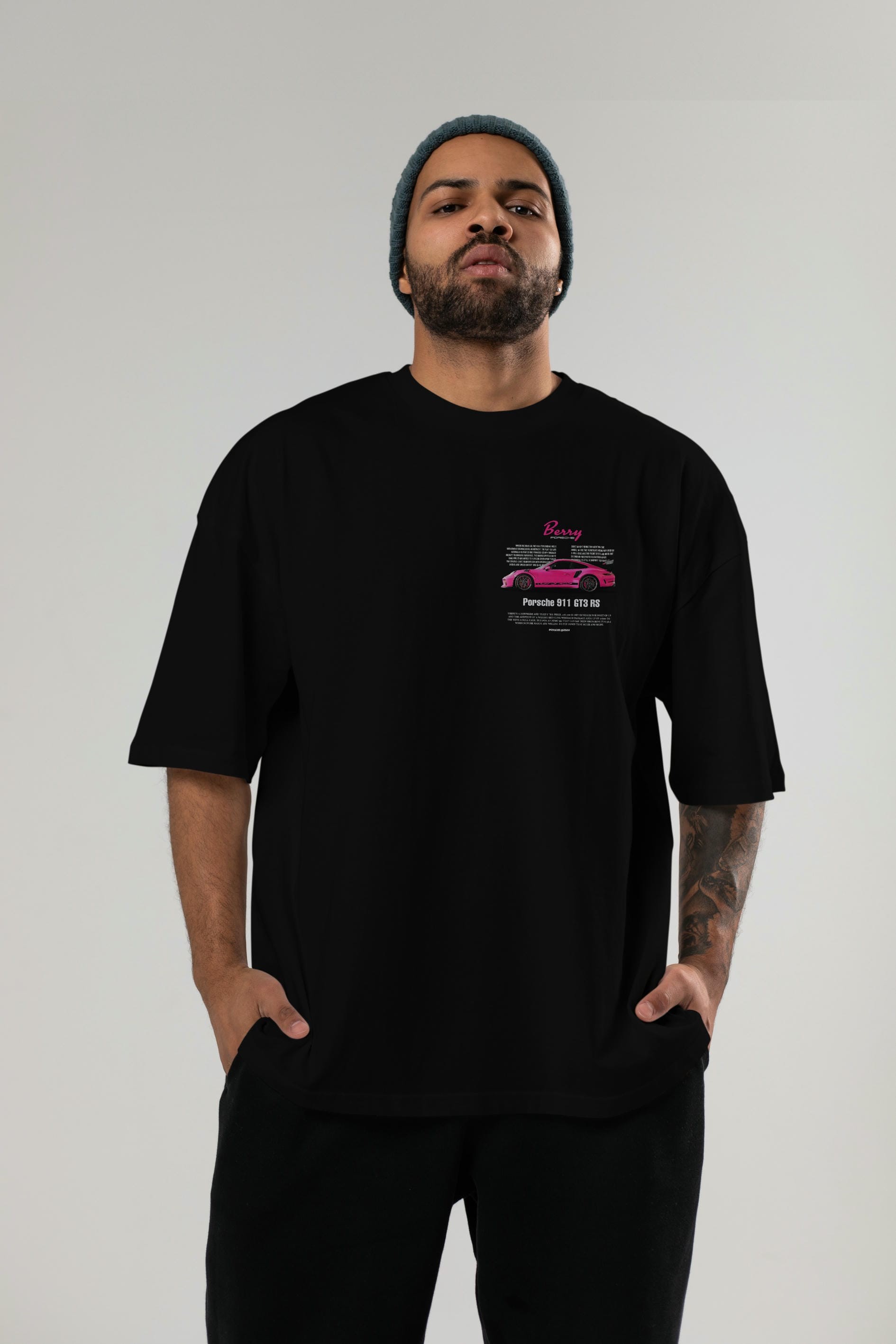PORSCHE 911 GT3 RS BERRY Ön Sol Baskılı Oversize t-shirt Erkek Kadın Unisex %100 Pamuk Bisiklet Yaka tişort