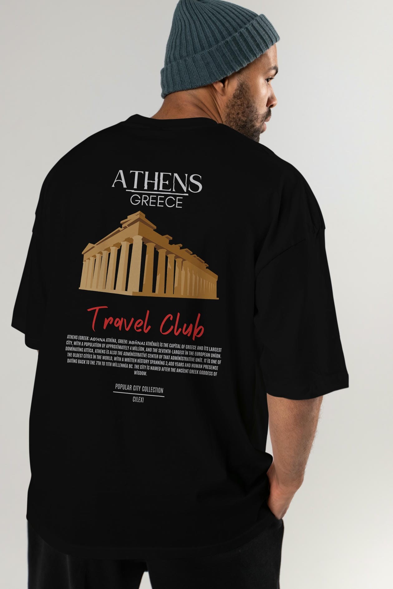 Athens Greece Arka Baskılı Oversize t-shirt Erkek Kadın Pamuk Bisiklet Yaka tişort