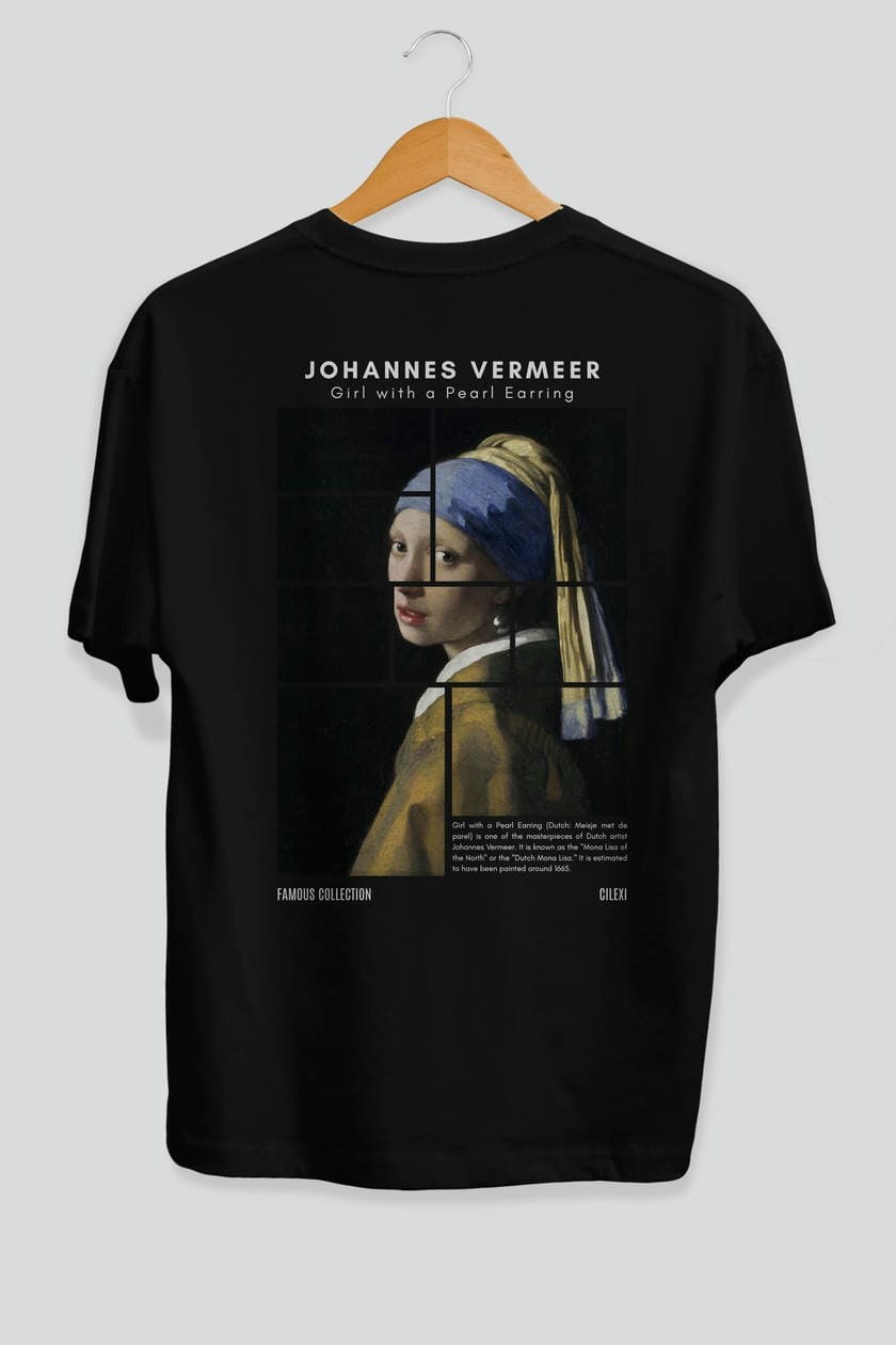 Johannes Vermeer Arka Baskılı Oversize t-shirt Erkek Kadın Bisiklet Yaka Pamuk tişort