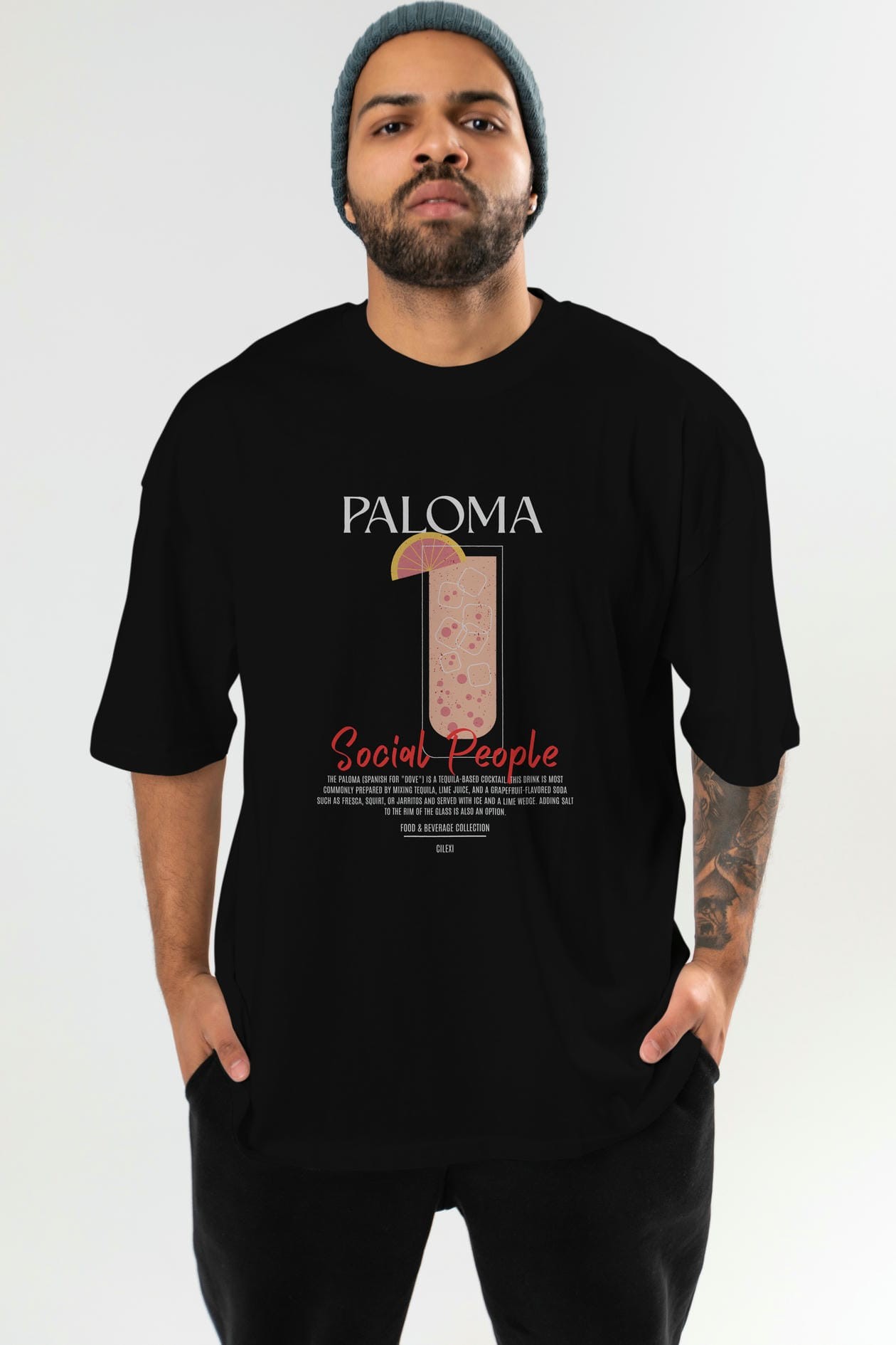 Paloma Kokteyl Serisi ön Baskılı Oversize t-shirt Erkek Kadın %100 Pamuk Bisiklet Yaka tişort