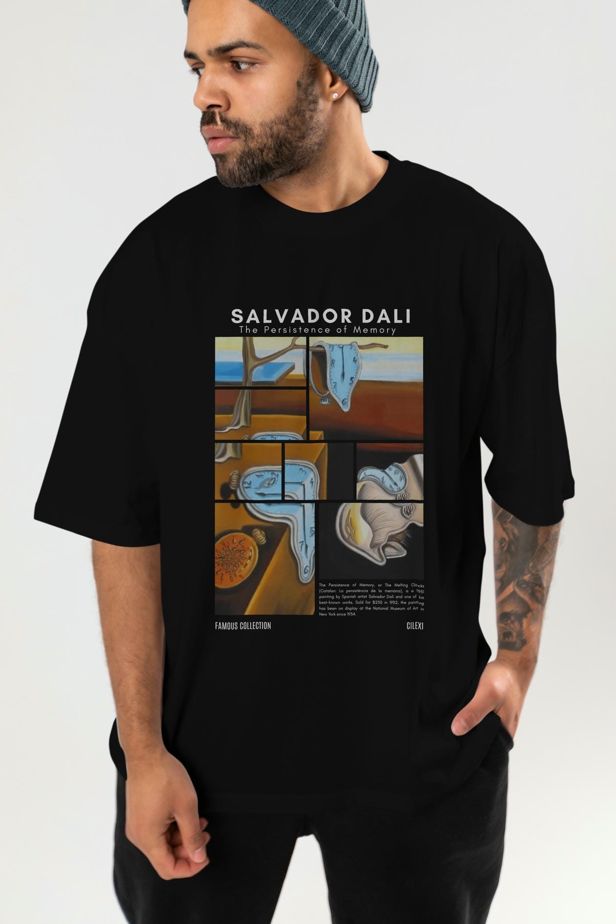 Salvador Dali ön Baskılı Oversize t-shirt Erkek Kadın Bisiklet Yaka Pamuk tişort