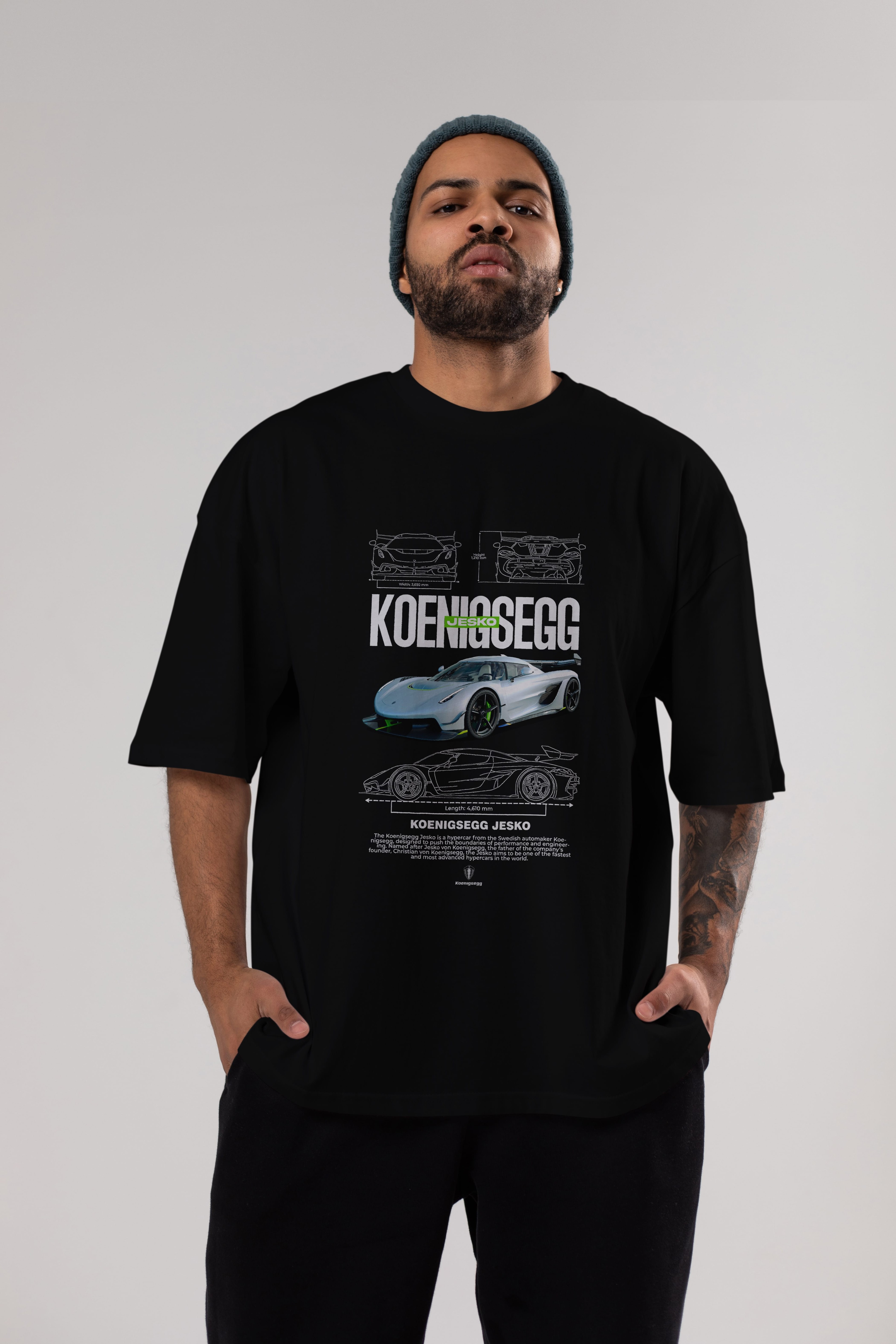 KOENIGSEGG JESKO Ön Baskılı Oversize t-shirt Erkek Kadın Unisex %100 Pamuk Bisiklet Yaka tişort