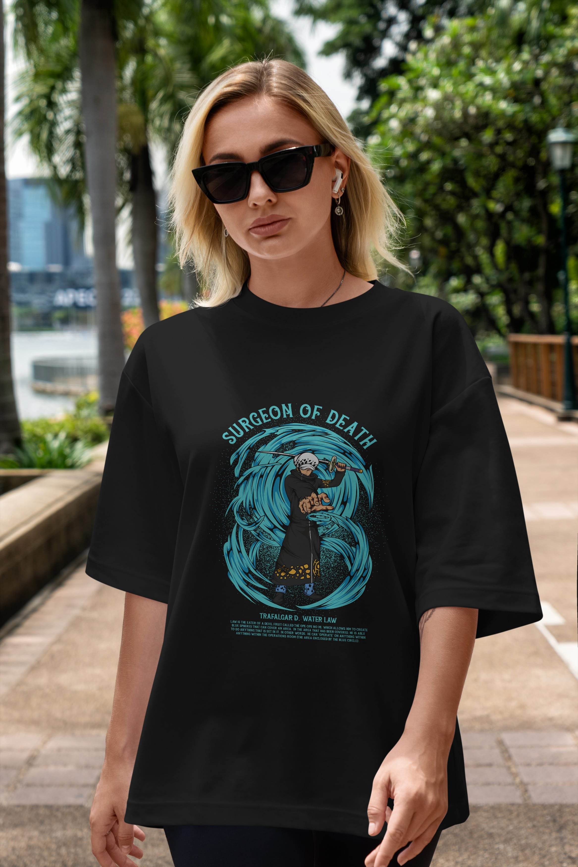 Trafalgad D. Water Law Anime Ön Baskılı Oversize t-shirt %100 pamuk Erkek Kadın Unisex