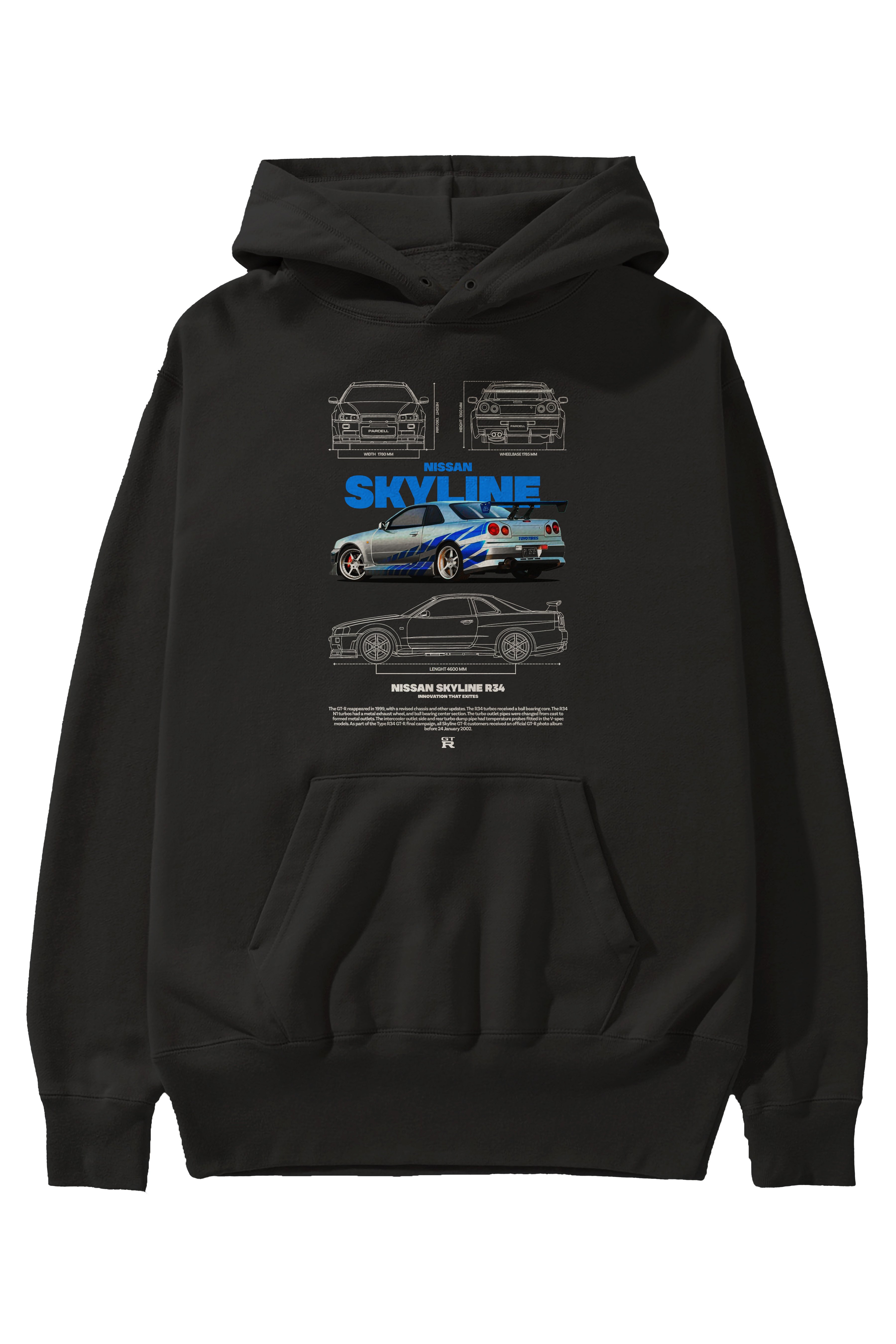 Nissan SKYLINE 34 FAST AND FURIOUS Ön Baskılı Hoodie Oversize Kapüşonlu Sweatshirt Erkek Kadın Unisex