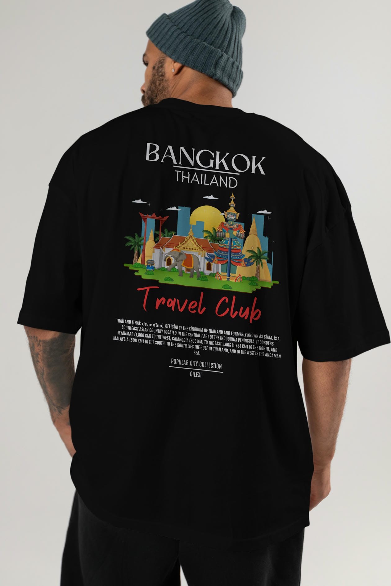 Bangkok Tailand Arka Baskılı Oversize t-shirt Erkek Kadın Pamuk Bisiklet Yaka tişort