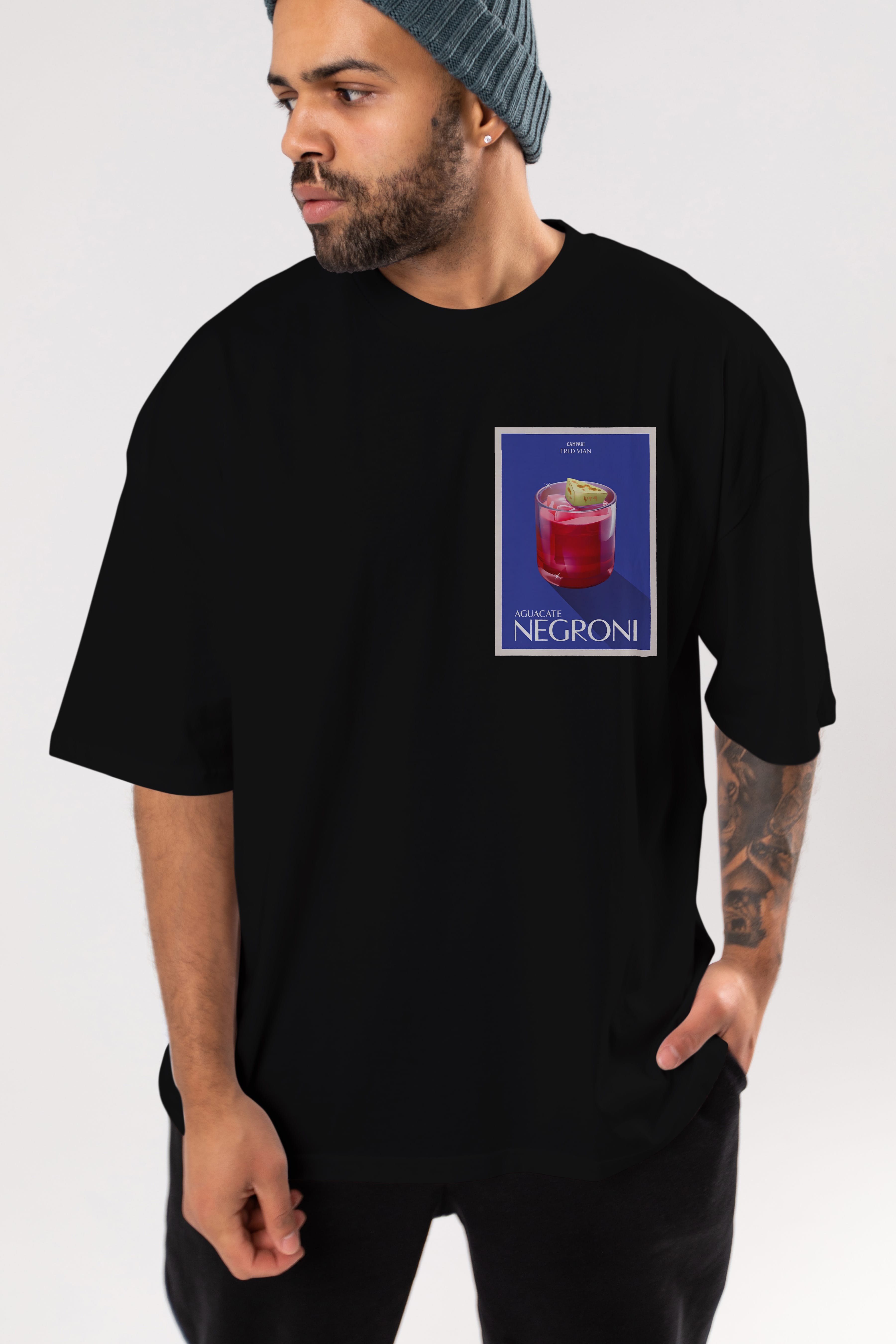 Aguacate Negroni Ön Sol Baskılı Oversize t-shirt Erkek Kadın Unisex %100 Pamuk Bisiklet Yaka tişort