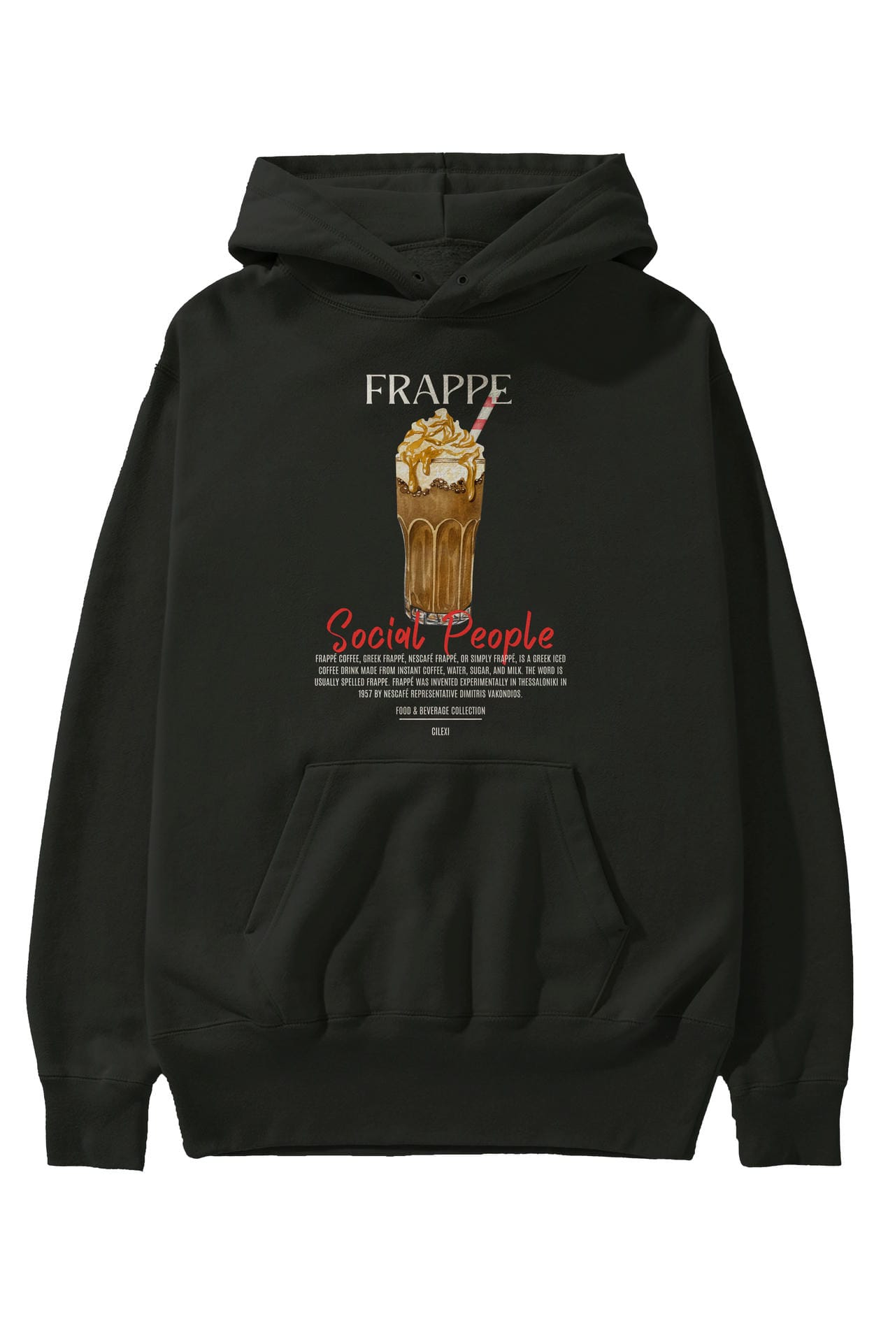 Frappe Kokteyl Ön Baskılı Hoodie Oversize Kapüşonlu Sweatshirt Erkek Kadın