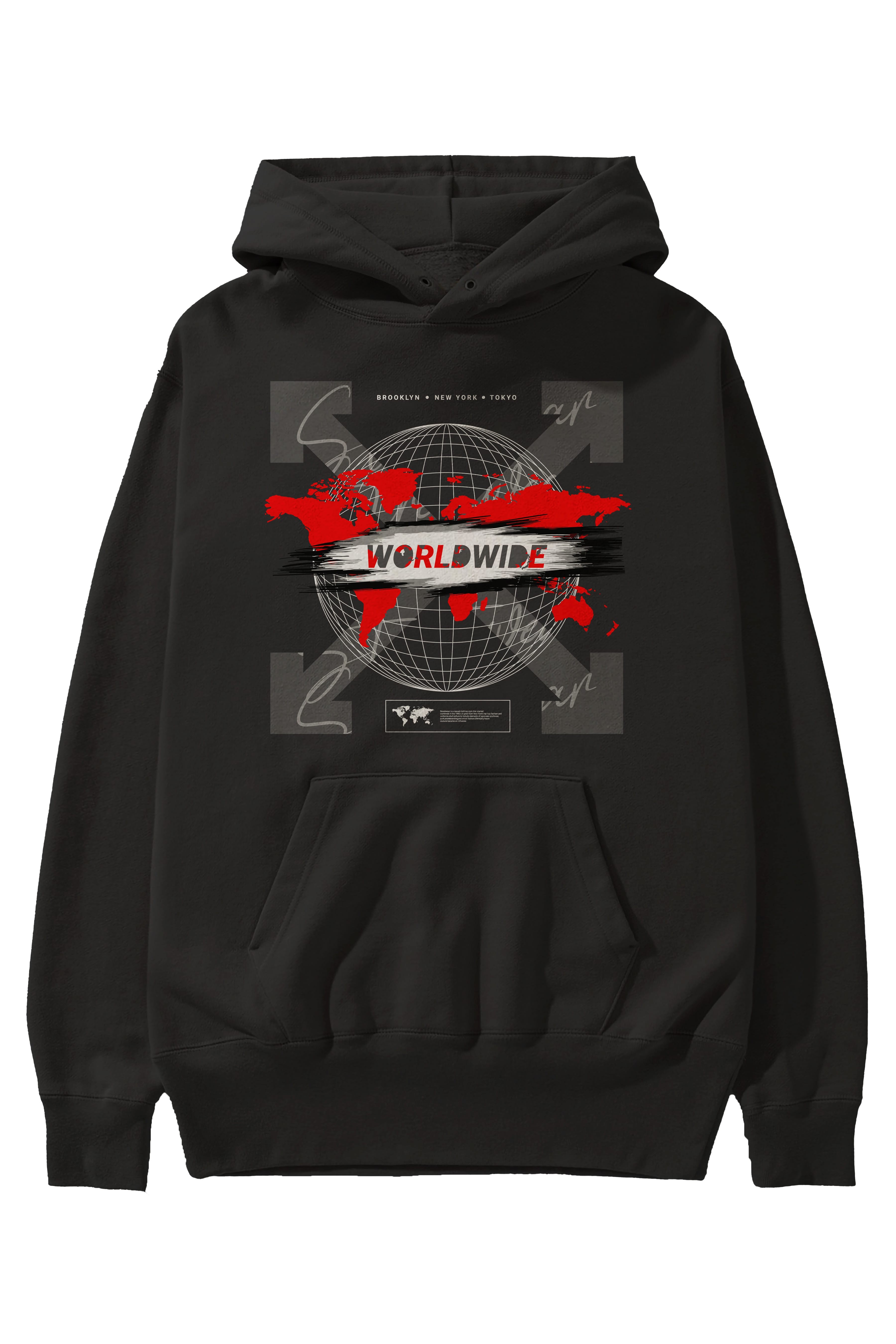 Worldwide Style Ön Baskılı Hoodie Oversize Kapüşonlu Sweatshirt Erkek Kadın Unisex