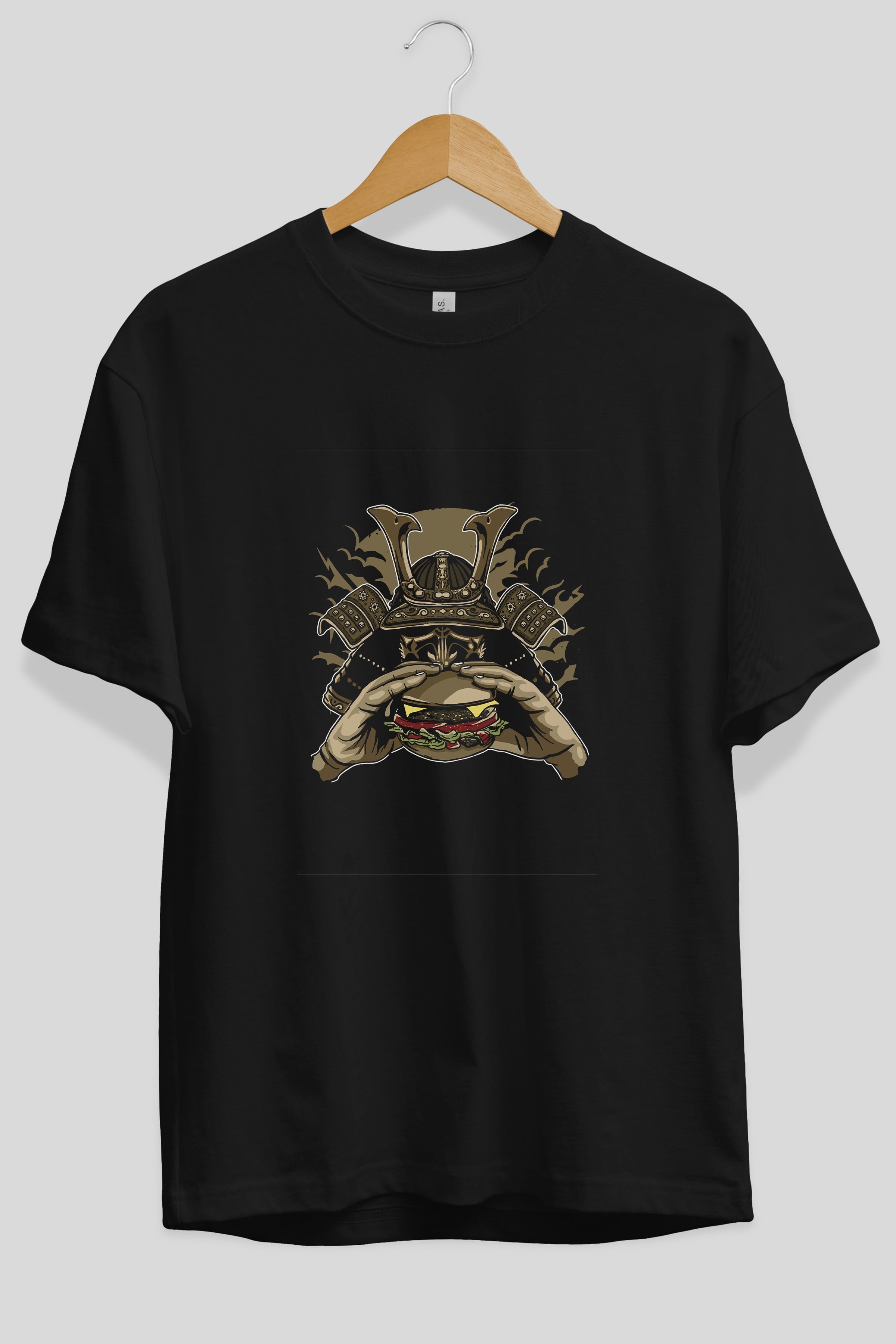 Samurai Burger Ön Baskılı Oversize t-shirt Erkek Kadın Unisex %100 Pamuk tişort