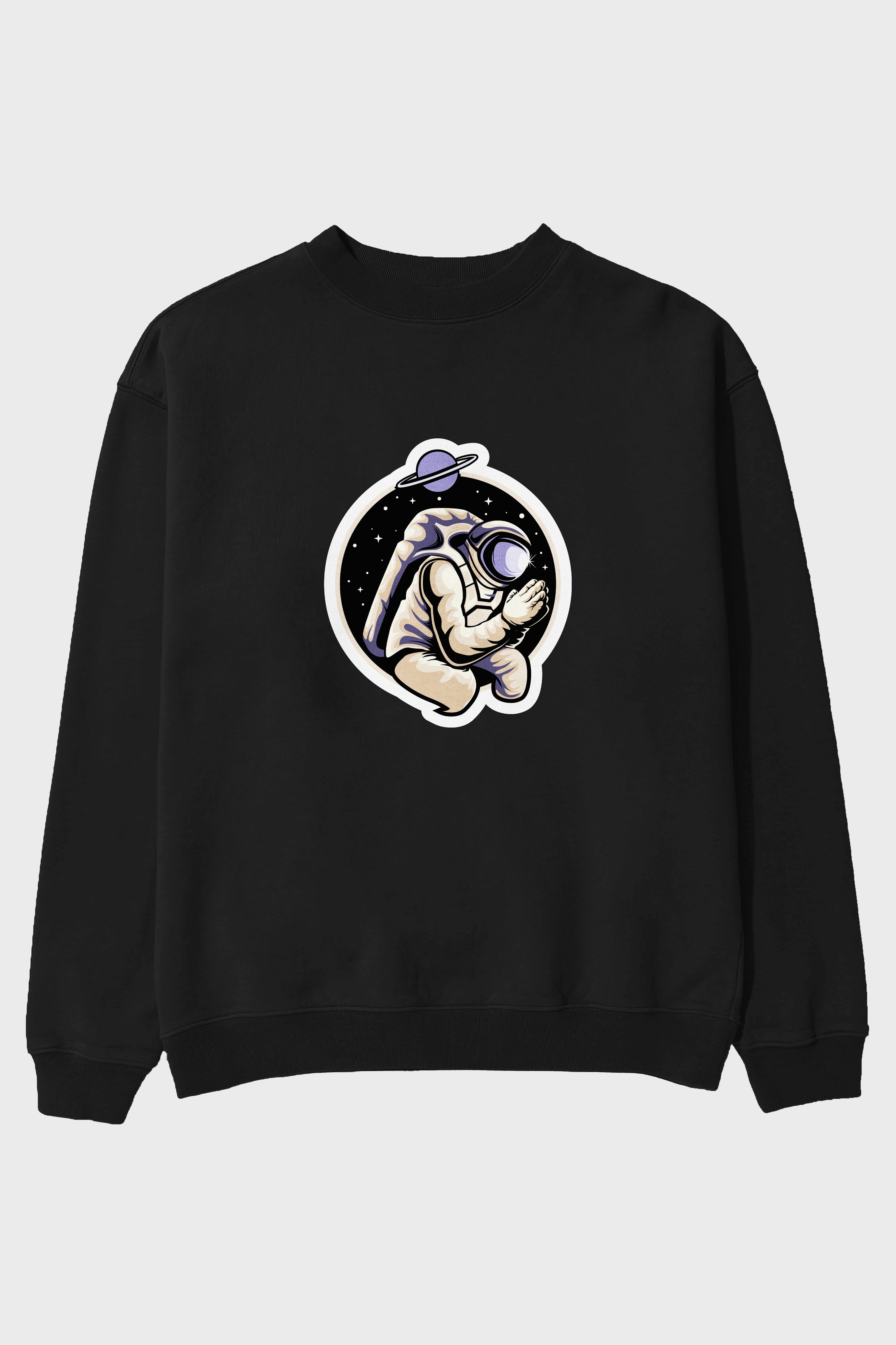 Astronaut Praying Sticker Ön Baskılı Oversize Sweatshirt Erkek Kadın Unisex