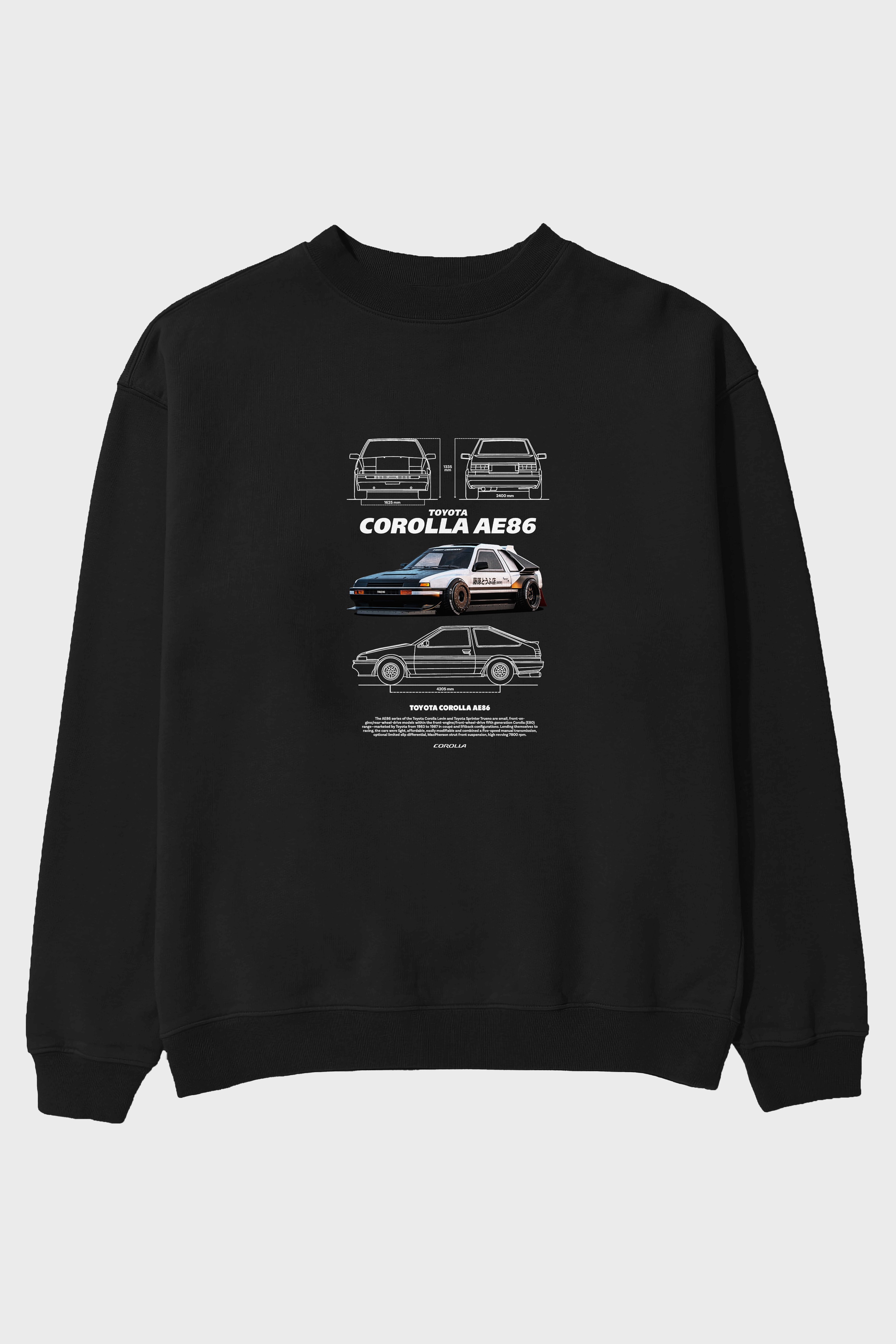 Toyota Corolla AE86 Ön Baskılı Anime Oversize Sweatshirt Erkek Kadın Unisex