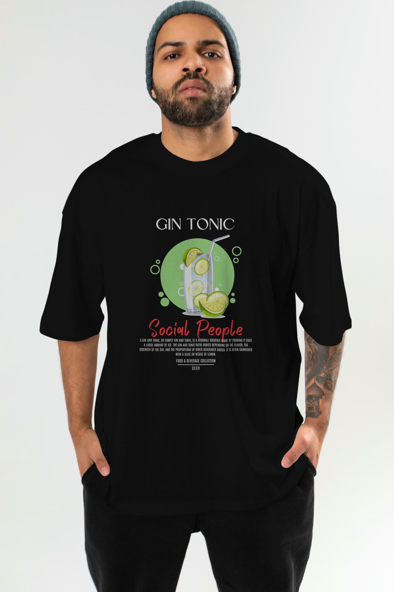 Gın Tonıc Kokteyl Serisi ön Baskılı Oversize t-shirt Erkek Kadın %100 Pamuk Bisiklet Yaka tişort