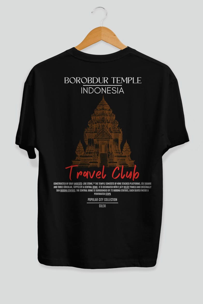 Borobdur Temple İndonesia Arka Baskılı Oversize t-shirt Erkek Kadın Pamuk Bisiklet Yaka tişort