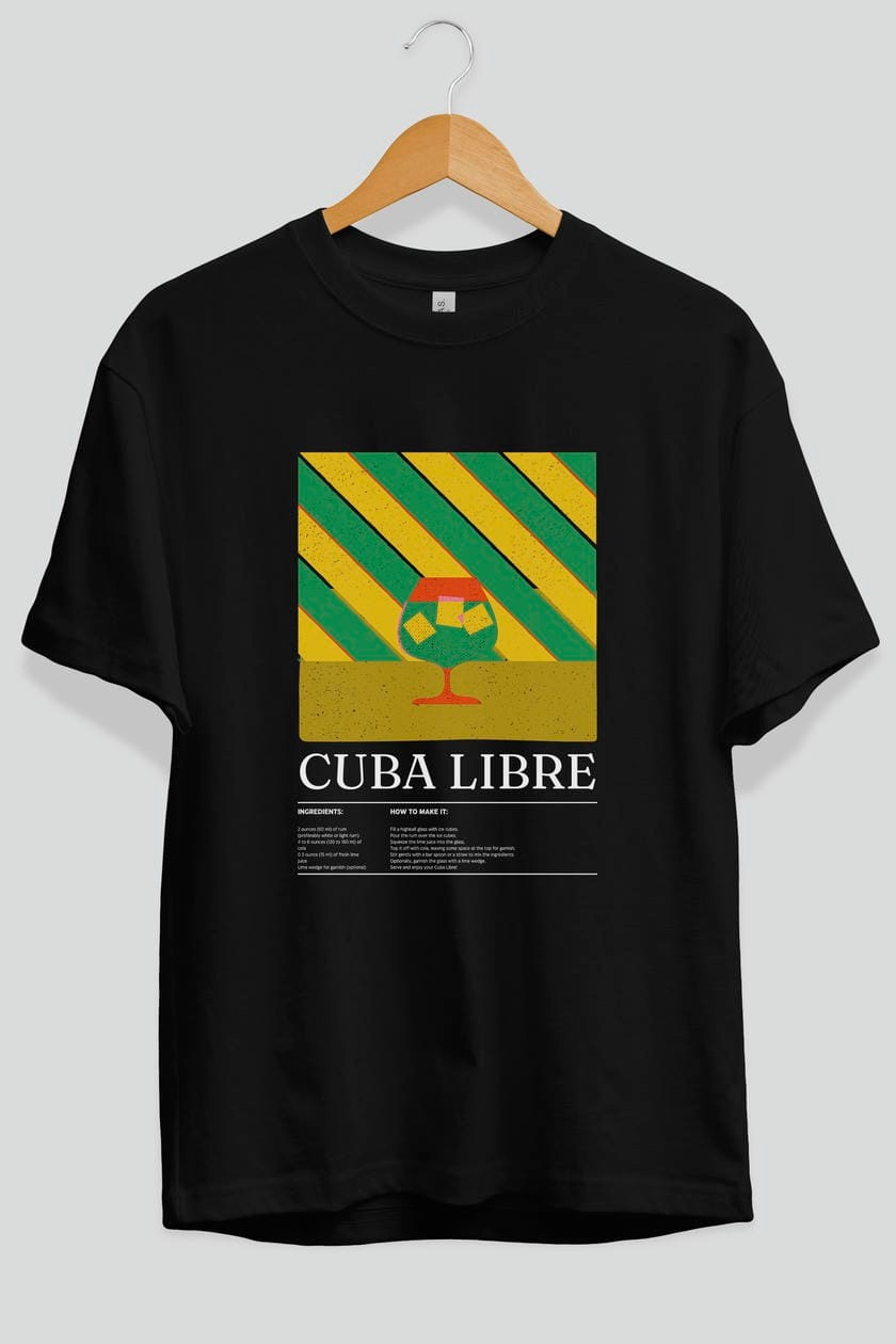 Cuba Libre Kokteyl Ön Baskılı Oversize t-shirt Erkek Kadın %100 Pamuk Bisiklet Yaka tişort