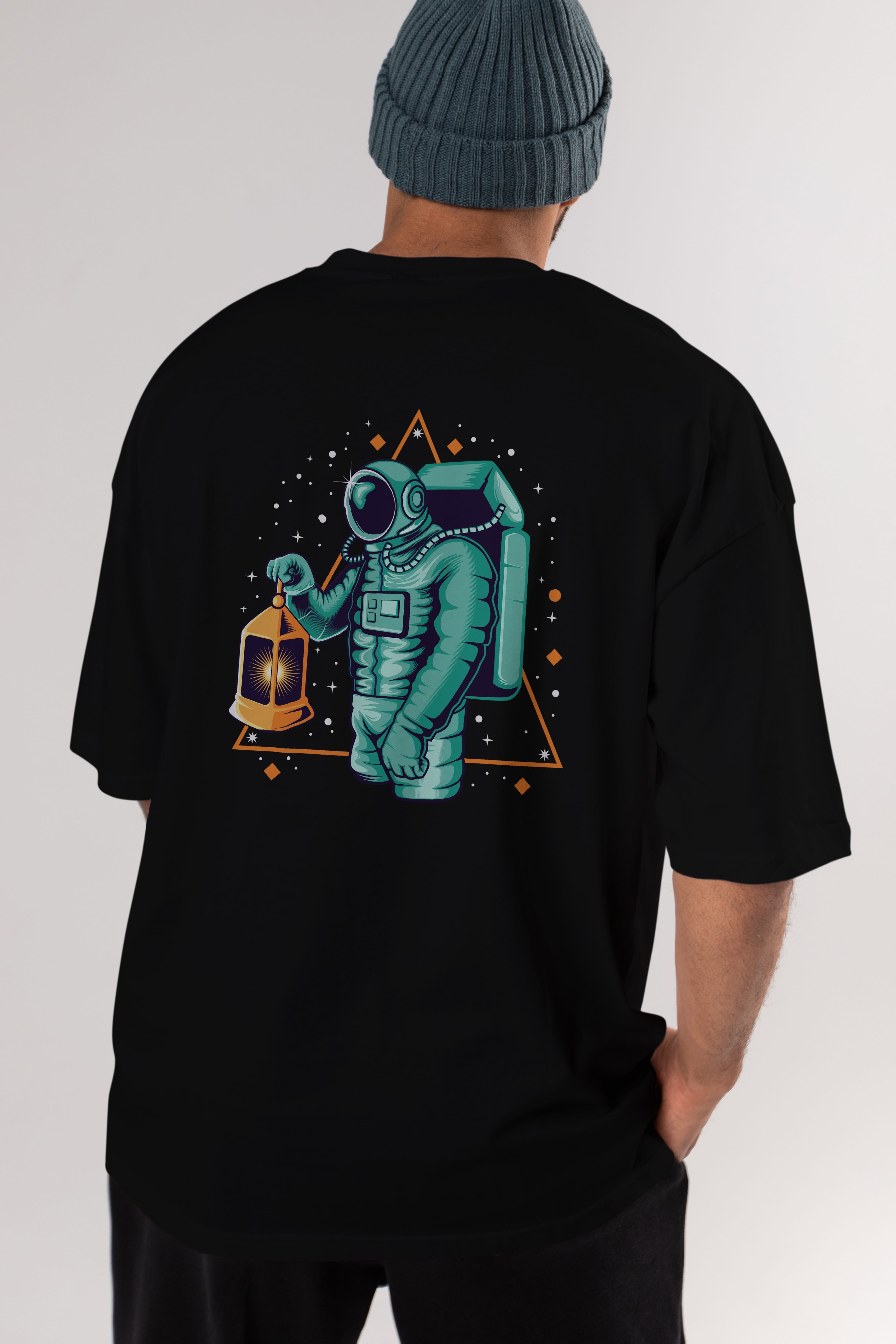 Astronaut Lantern Arka Baskılı Oversize t-shirt Erkek Kadın Unisex