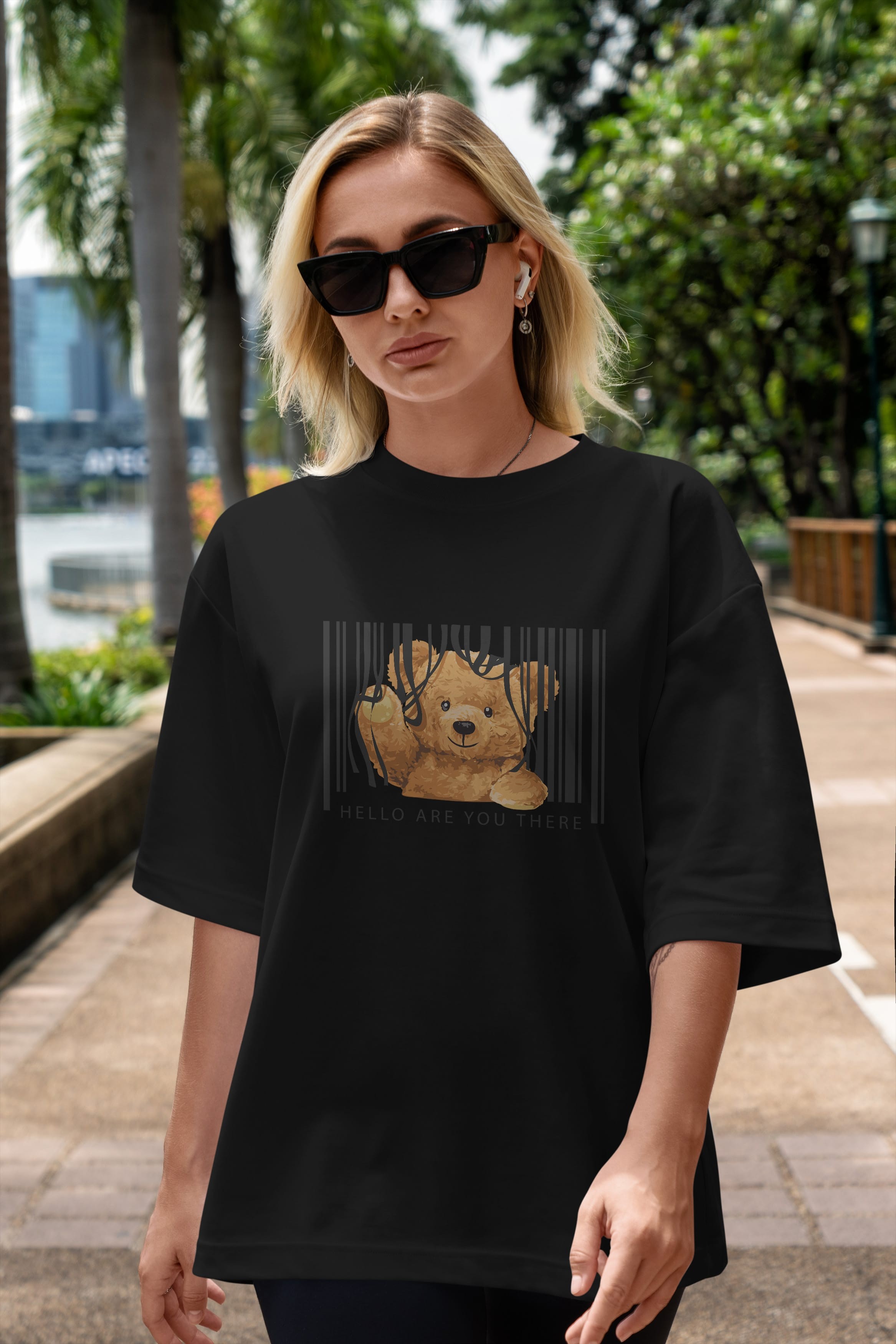 Teddy Bear Hello Ön Baskılı Oversize t-shirt Erkek Kadın Unisex %100 Pamuk