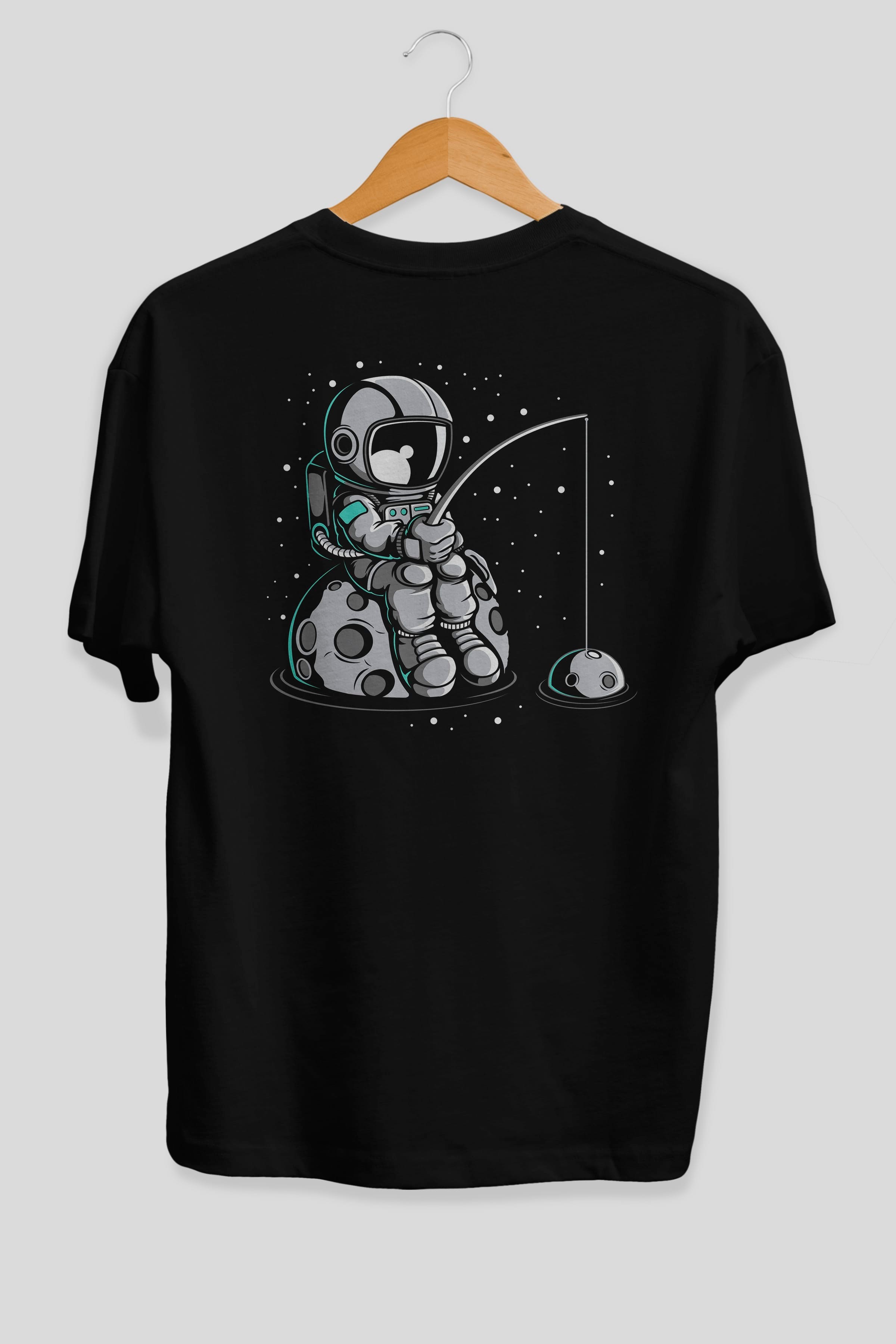 Astronaut Fishing Arka Baskılı Oversize t-shirt Erkek Kadın Unisex