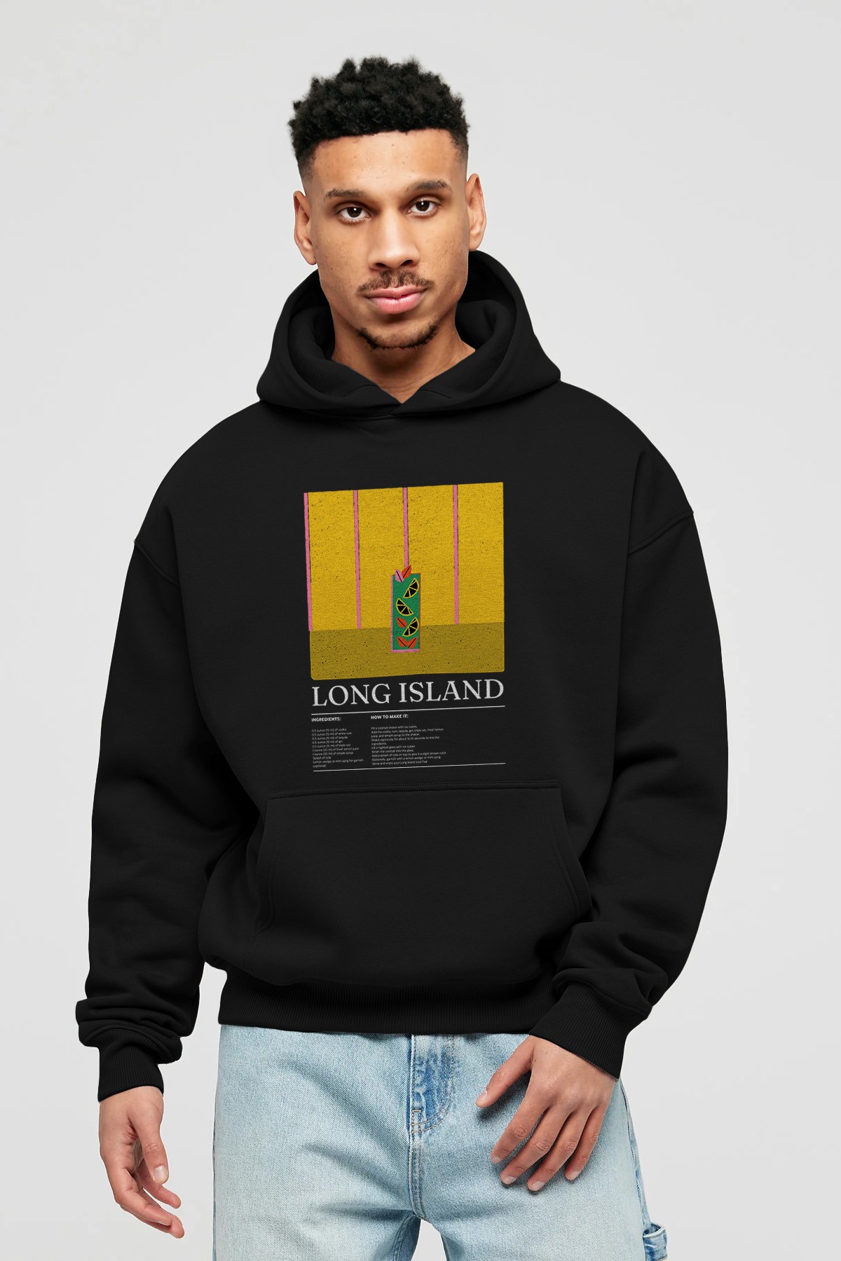 Long Island Kokteyl ön Baskılı Hoodie Oversize Kapüşonlu Sweatshirt Erkek Kadın