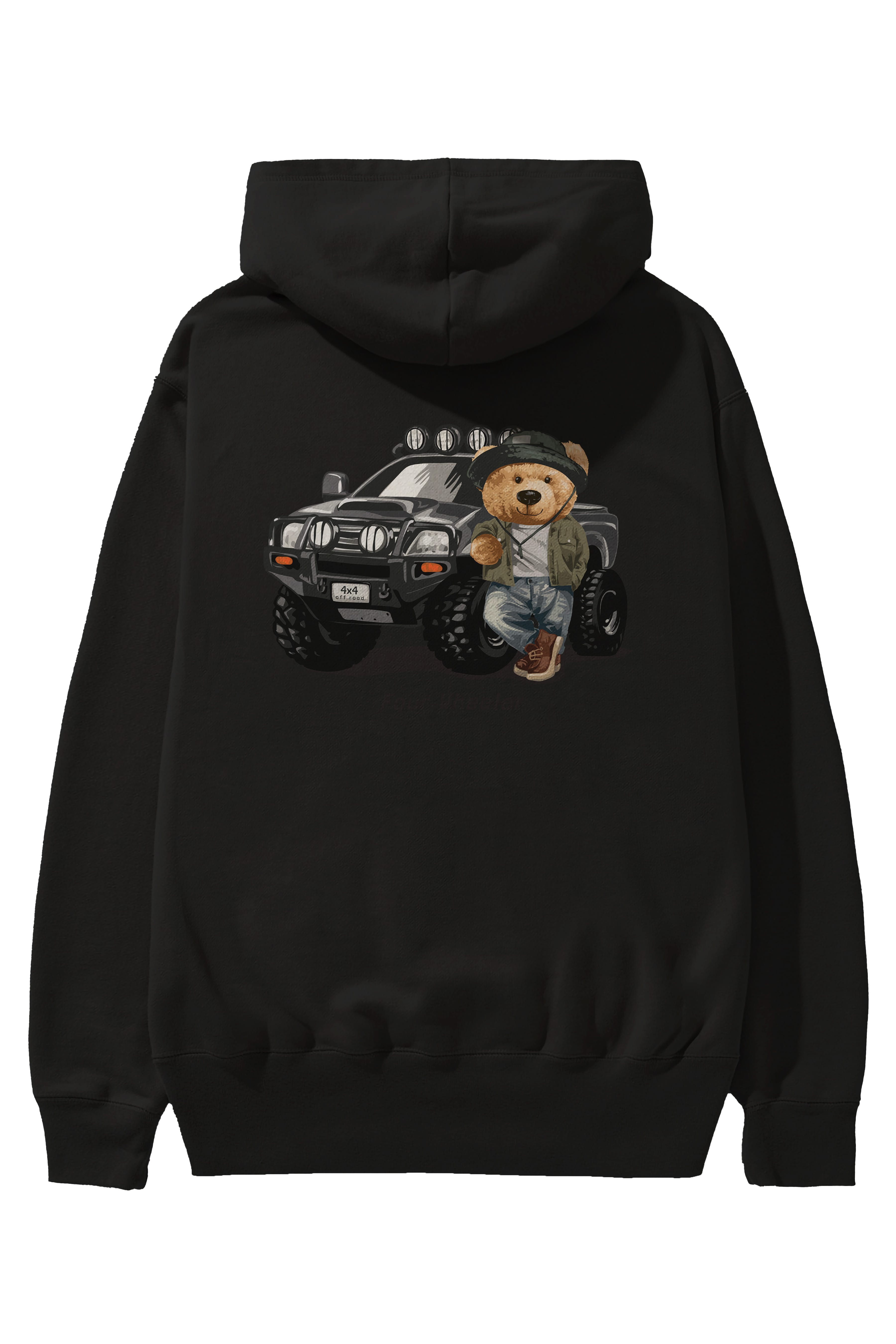 Teddy Bear Off Road Arka Baskılı Hoodie Oversize Kapüşonlu Sweatshirt Erkek Kadın Unisex