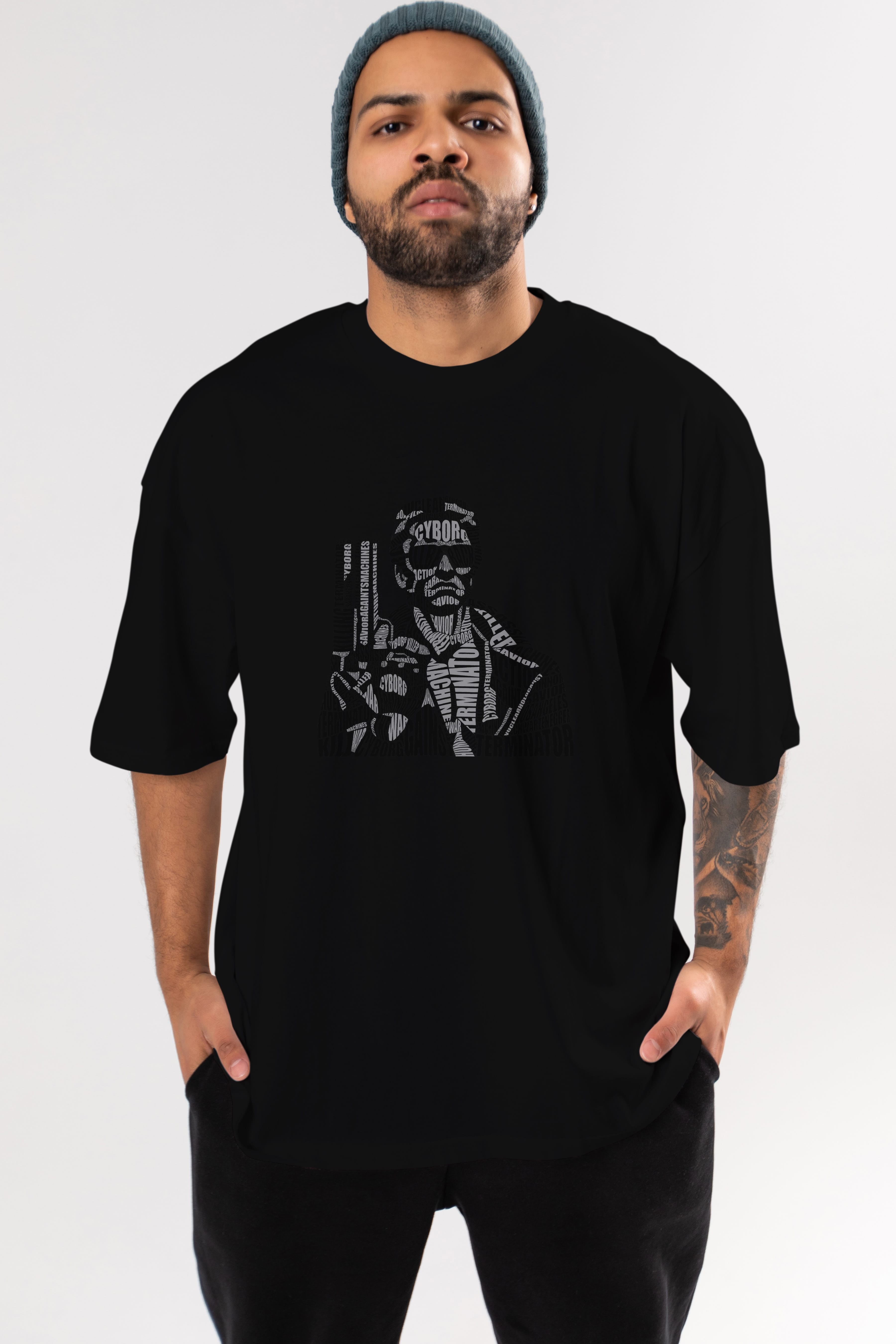 Terminator Calligram Ön Baskılı Oversize t-shirt %100 pamuk Erkek Kadın Unisex
