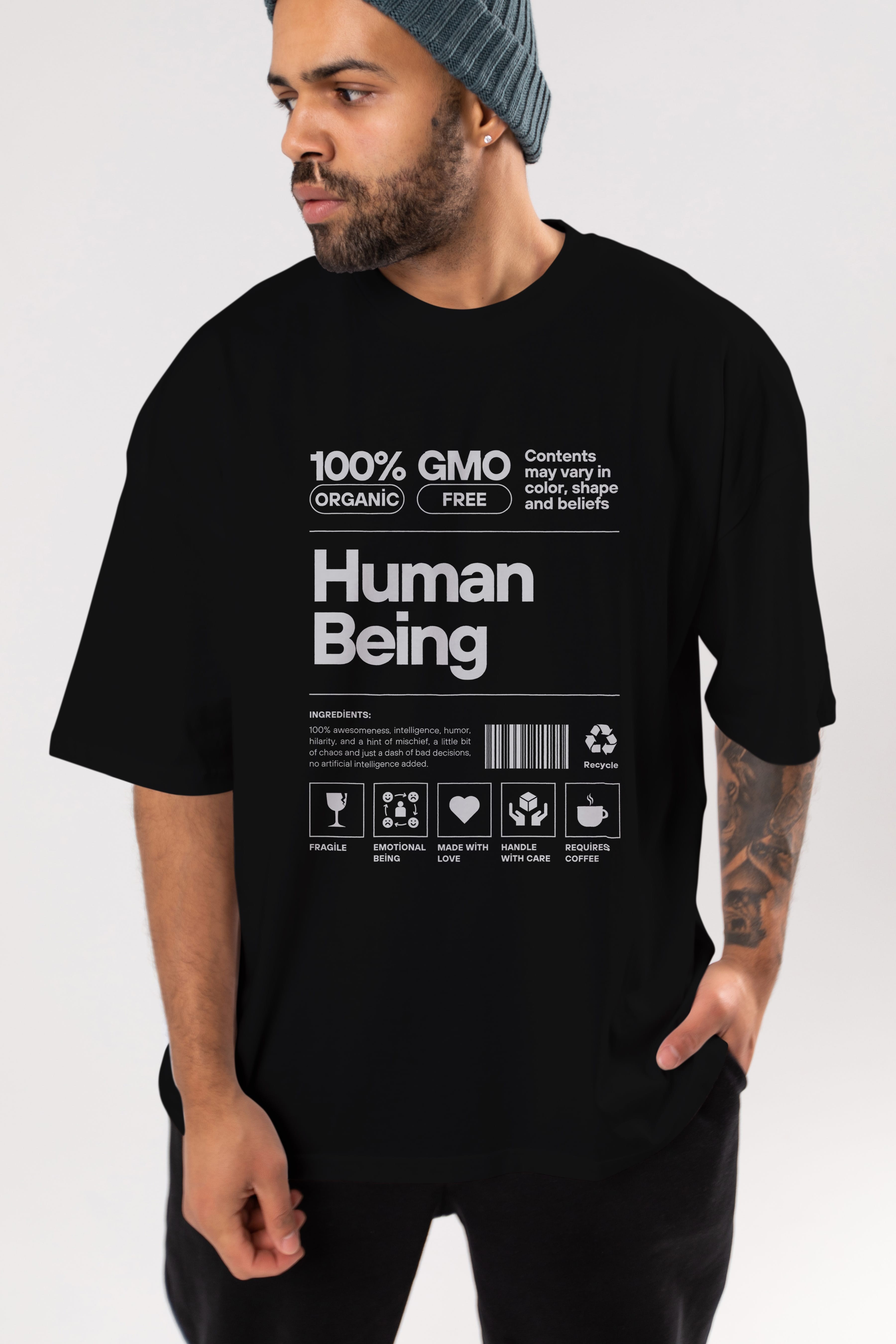 Human Being Ön Baskılı Oversize t-shirt Erkek Kadın Unisex