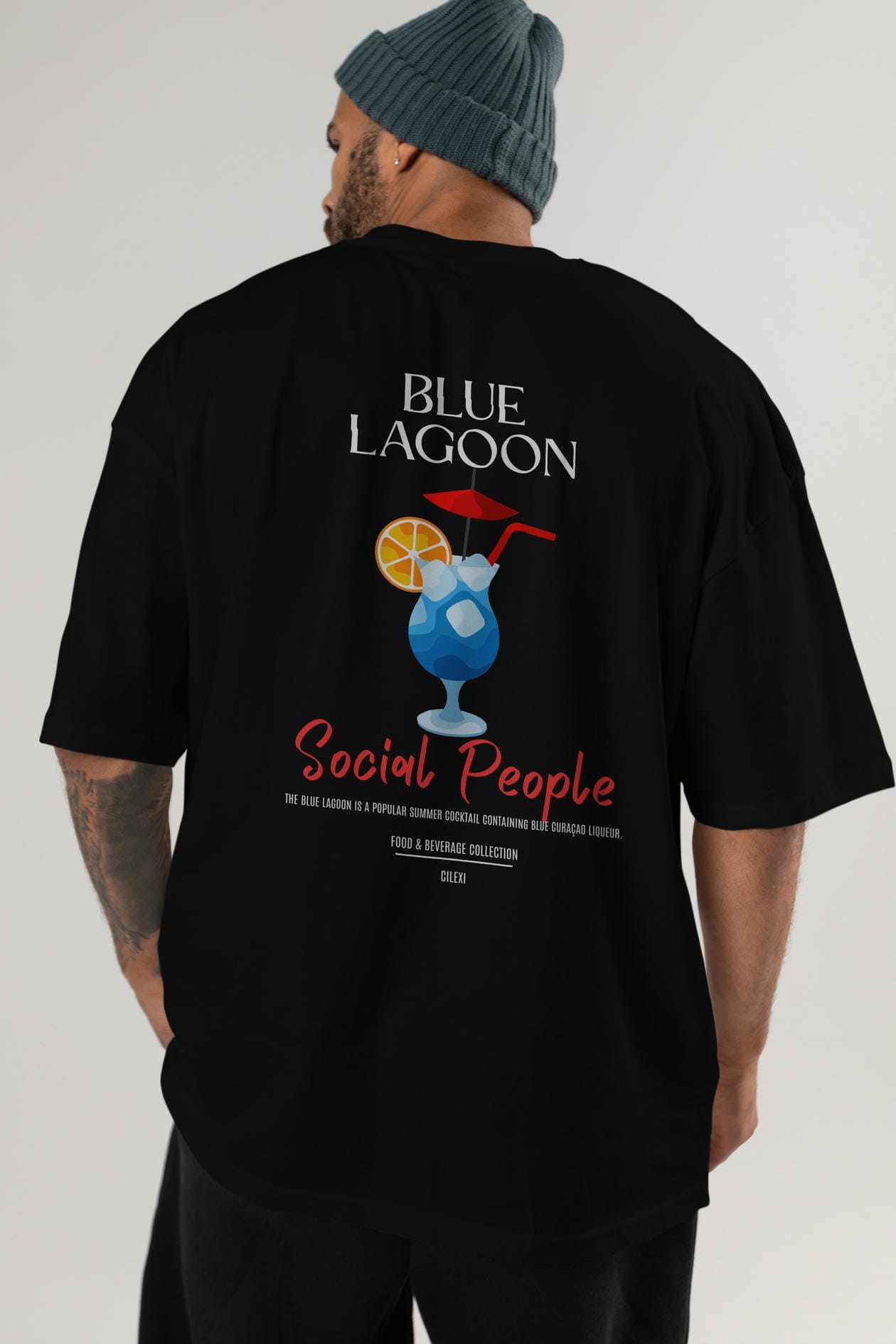 Blue Lagoon Kokteyl Serisi Baskılı Oversize t-shirt Erkek Kadın Unisex %100 Pamuk Bisiklet Yaka tişort