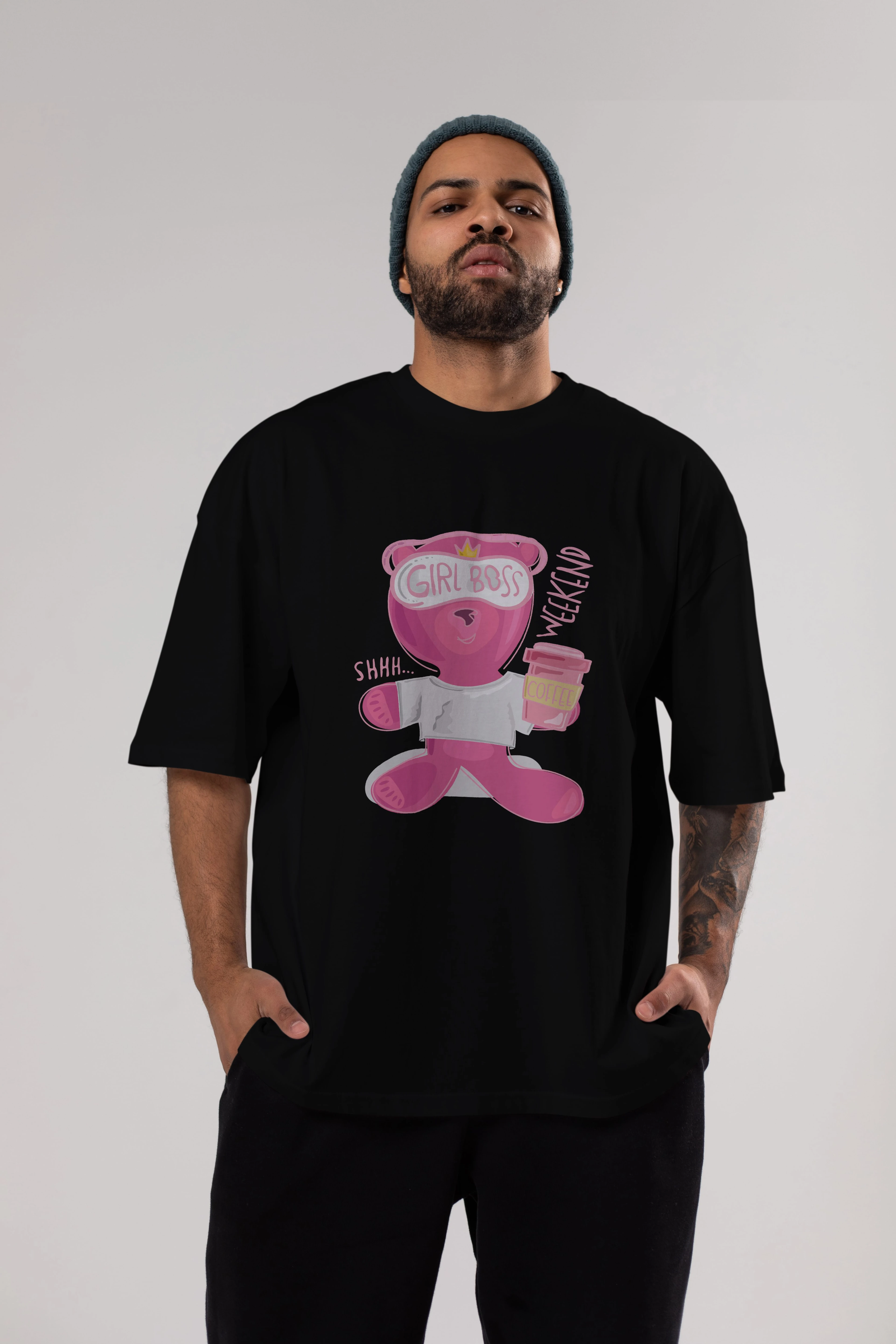 Girl Boss Bear Ön Baskılı Oversize t-shirt Erkek Kadın Unisex
