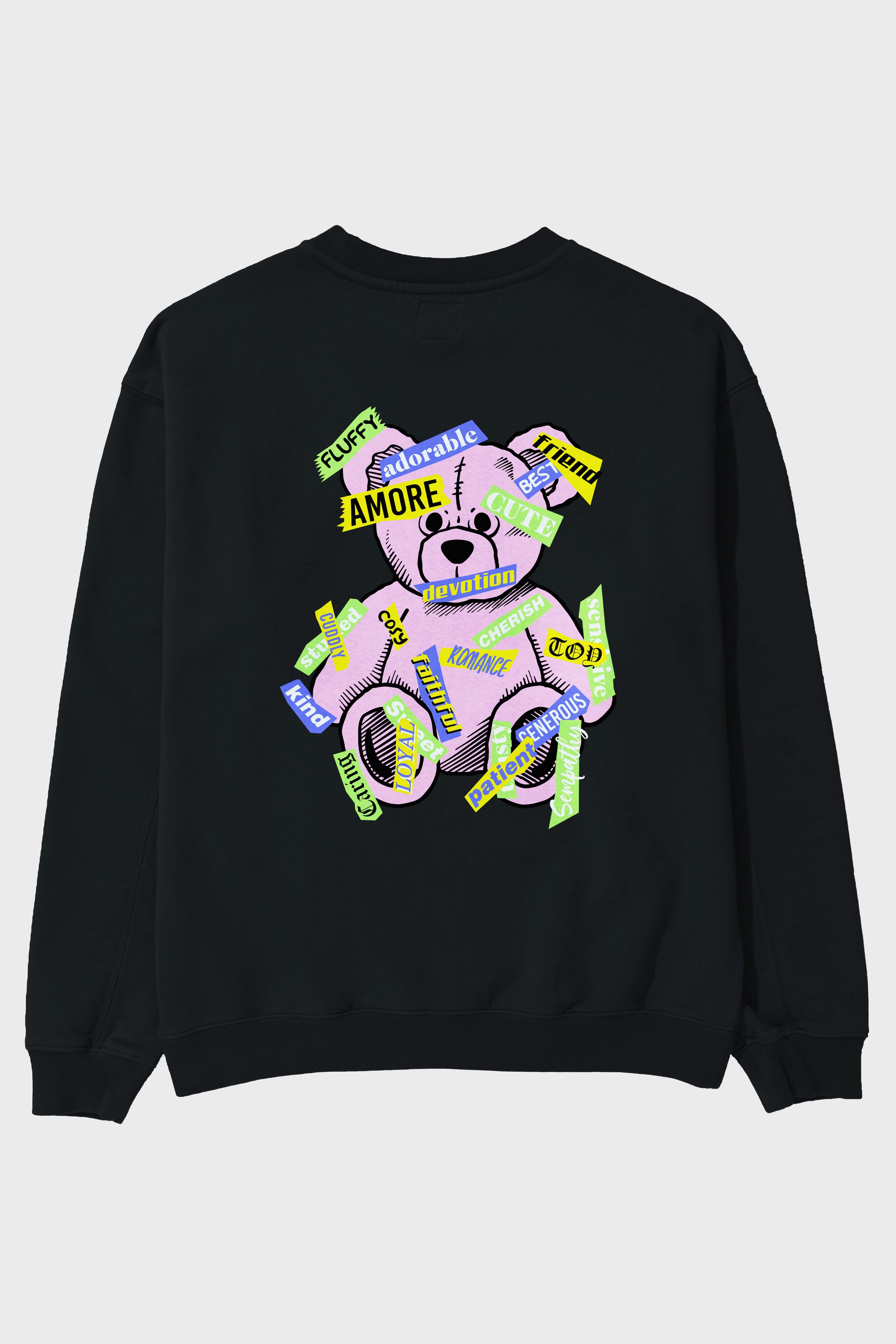 Teddy Bear Cute Arka Baskılı Oversize Sweatshirt Erkek Kadın Unisex