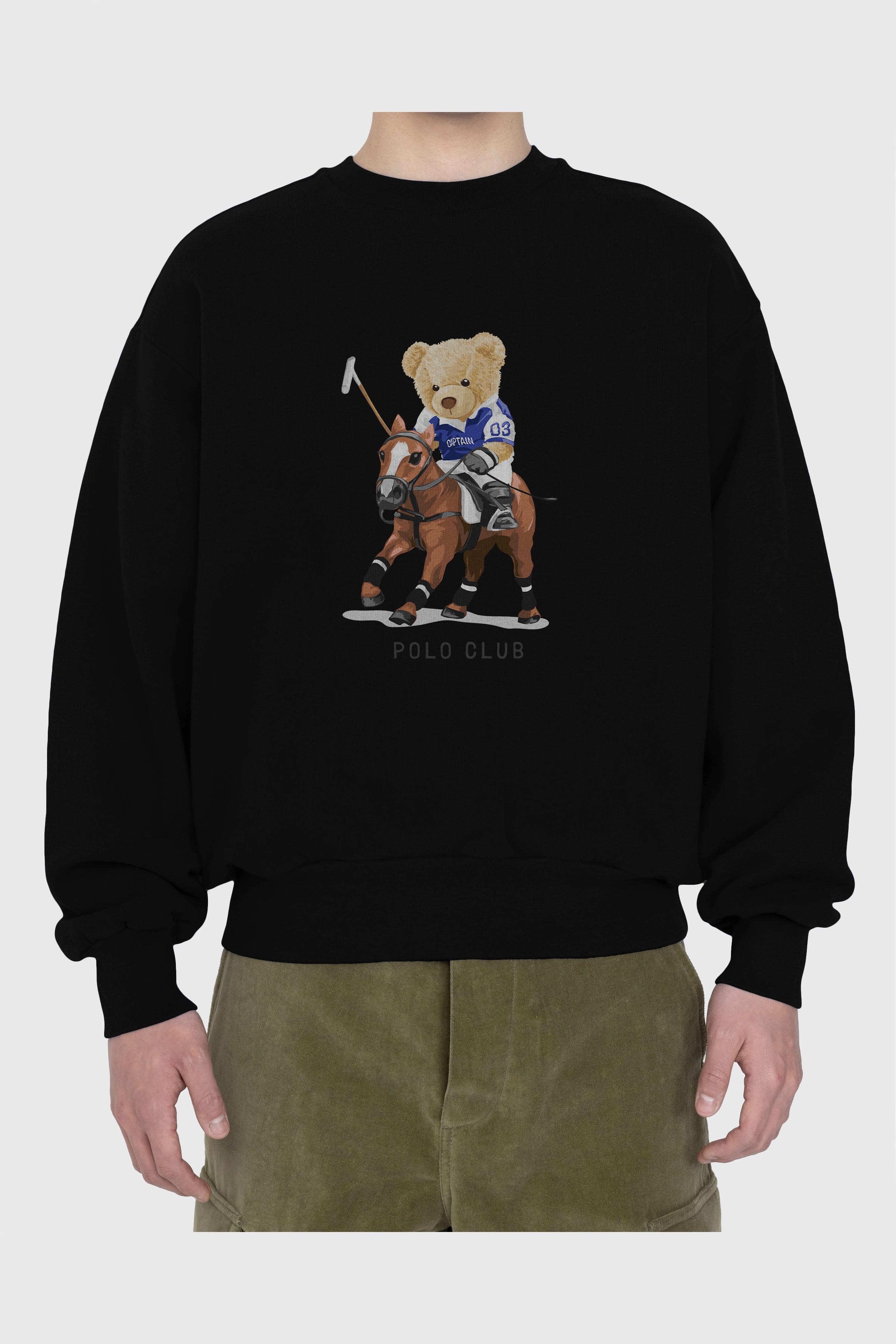 Teddy Bear Polo Club Ön Baskılı Oversize Sweatshirt Erkek Kadın Unisex