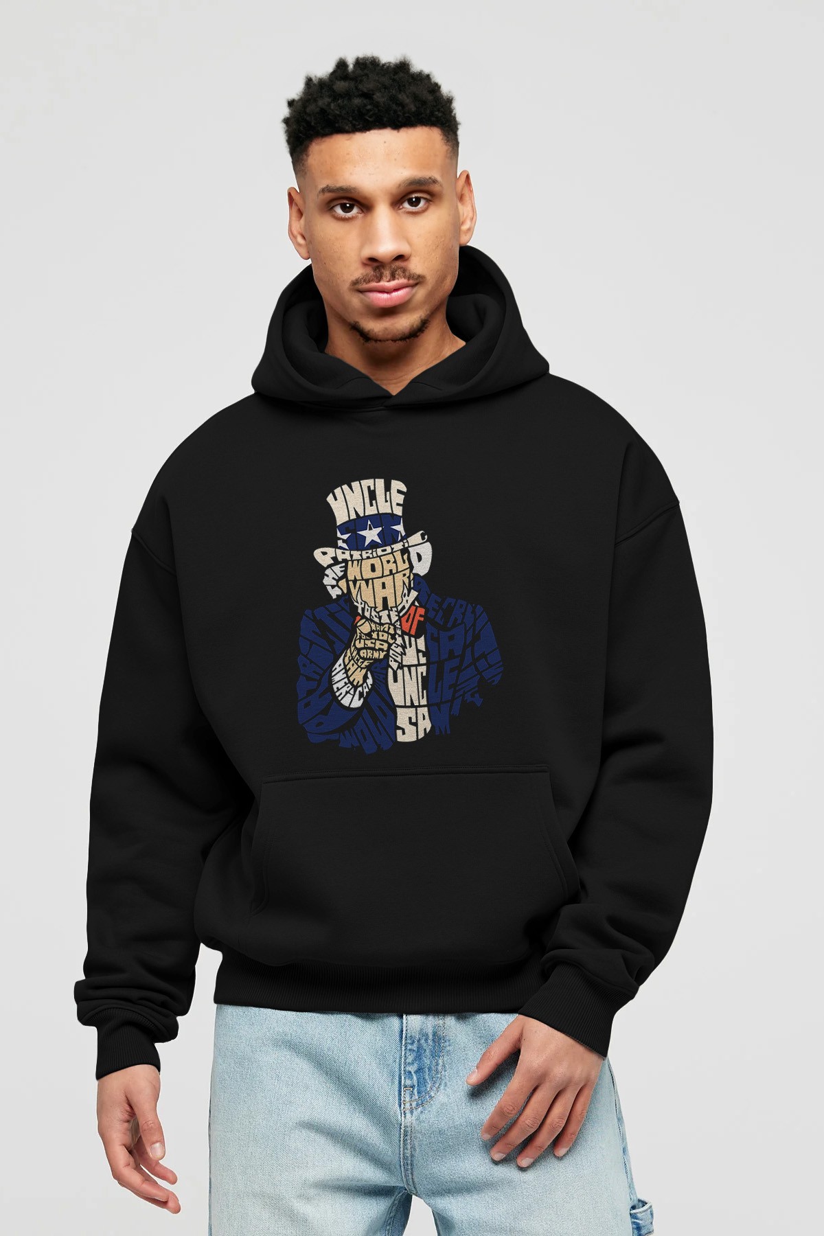 Uncle Sam Ön Baskılı Hoodie Oversize Kapüşonlu Sweatshirt Erkek Kadın Unisex