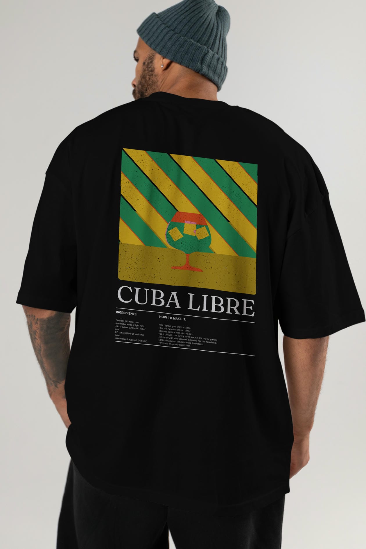 Cuba Libre Kokteyl Serisi Arka Baskılı Oversize t-shirt Erkek Kadın %100 Pamuk Bisiklet Yaka tişort