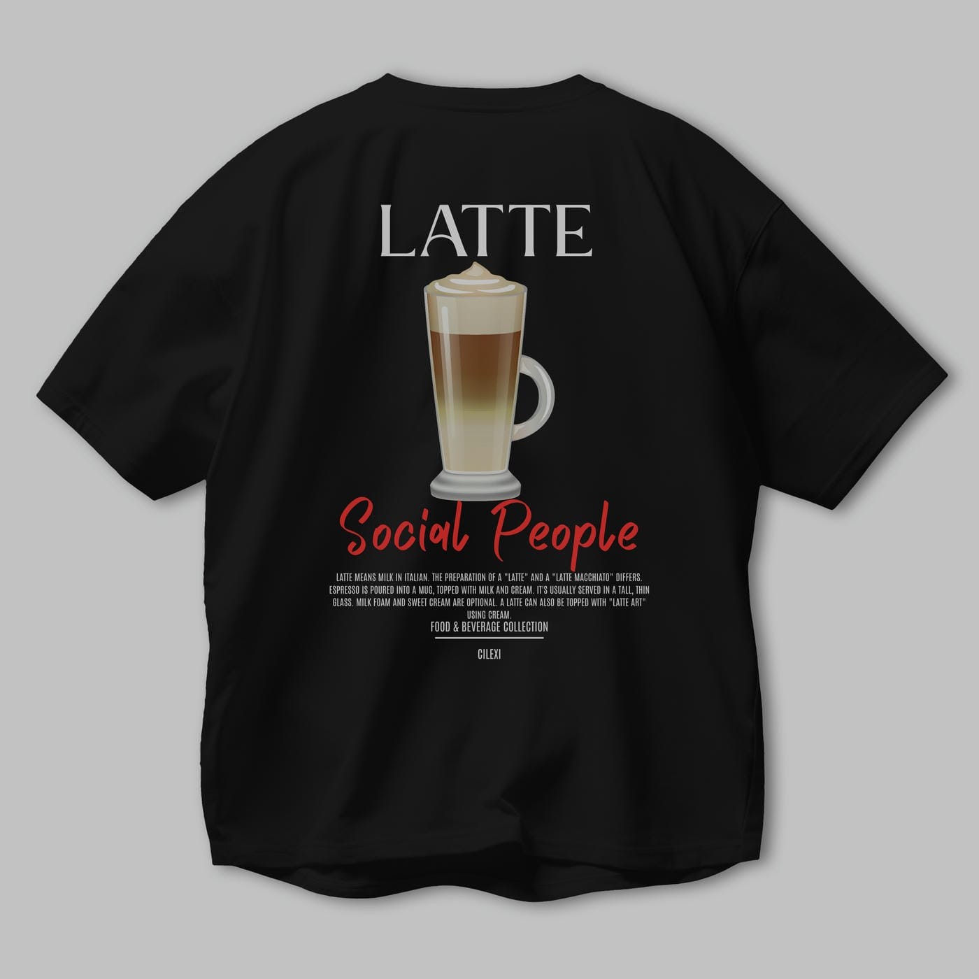 Latte Kokteyl Serisi Baskılı Oversize t-shirt Erkek Kadın Unisex %100 Pamuk Bisiklet Yaka tişort