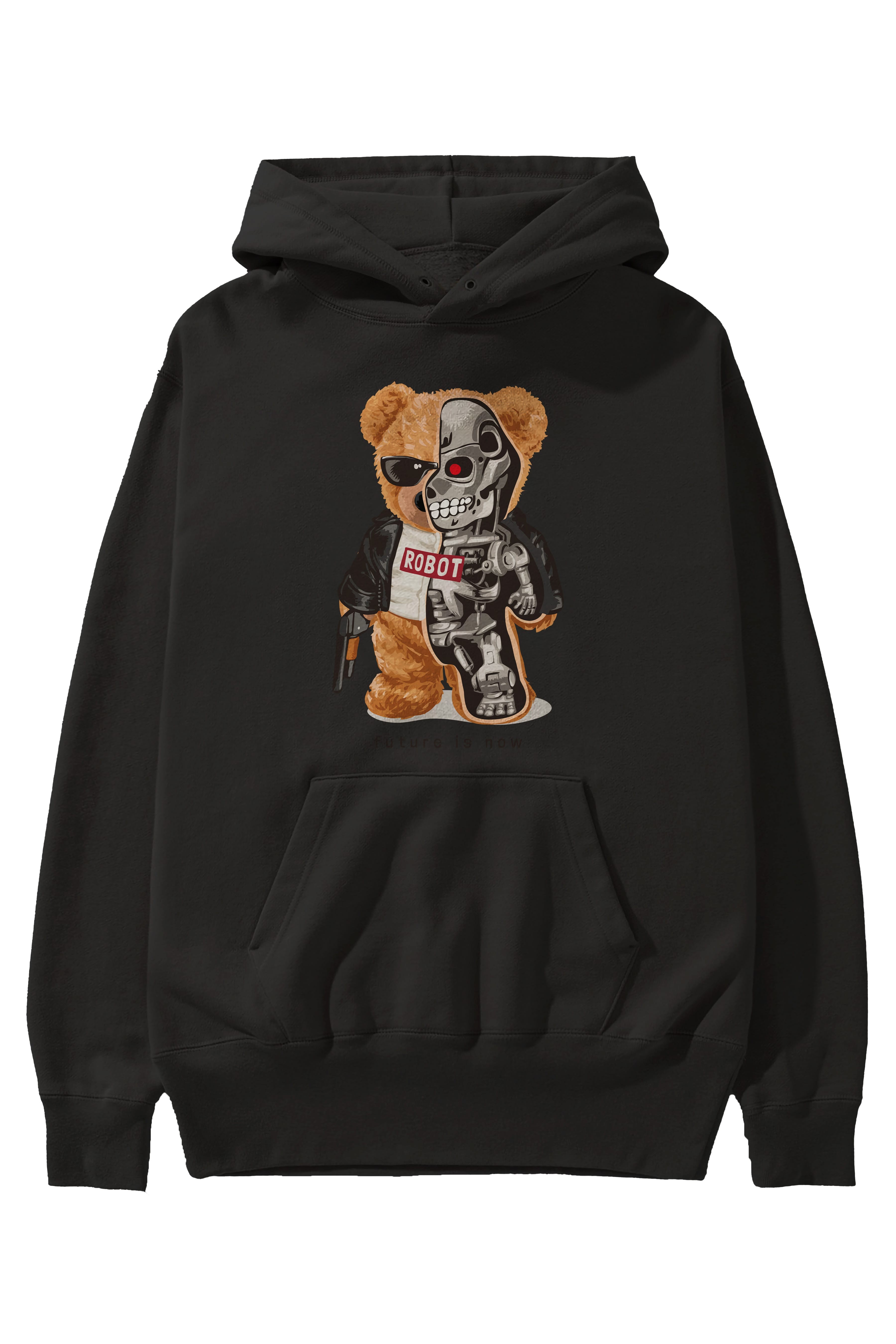 Teddy Bear Robot Ön Baskılı Hoodie Oversize Kapüşonlu Sweatshirt Erkek Kadın Unisex