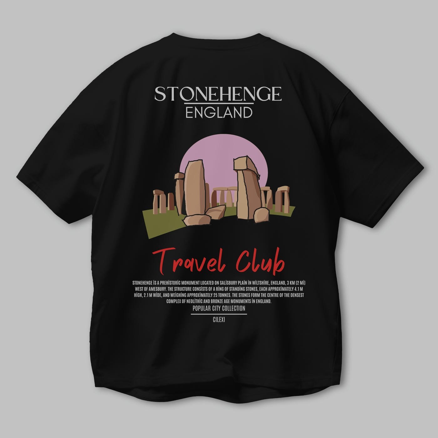 Stonehenge England Arka Baskılı Oversize t-shirt Erkek Kadın Pamuk Bisiklet Yaka tişort