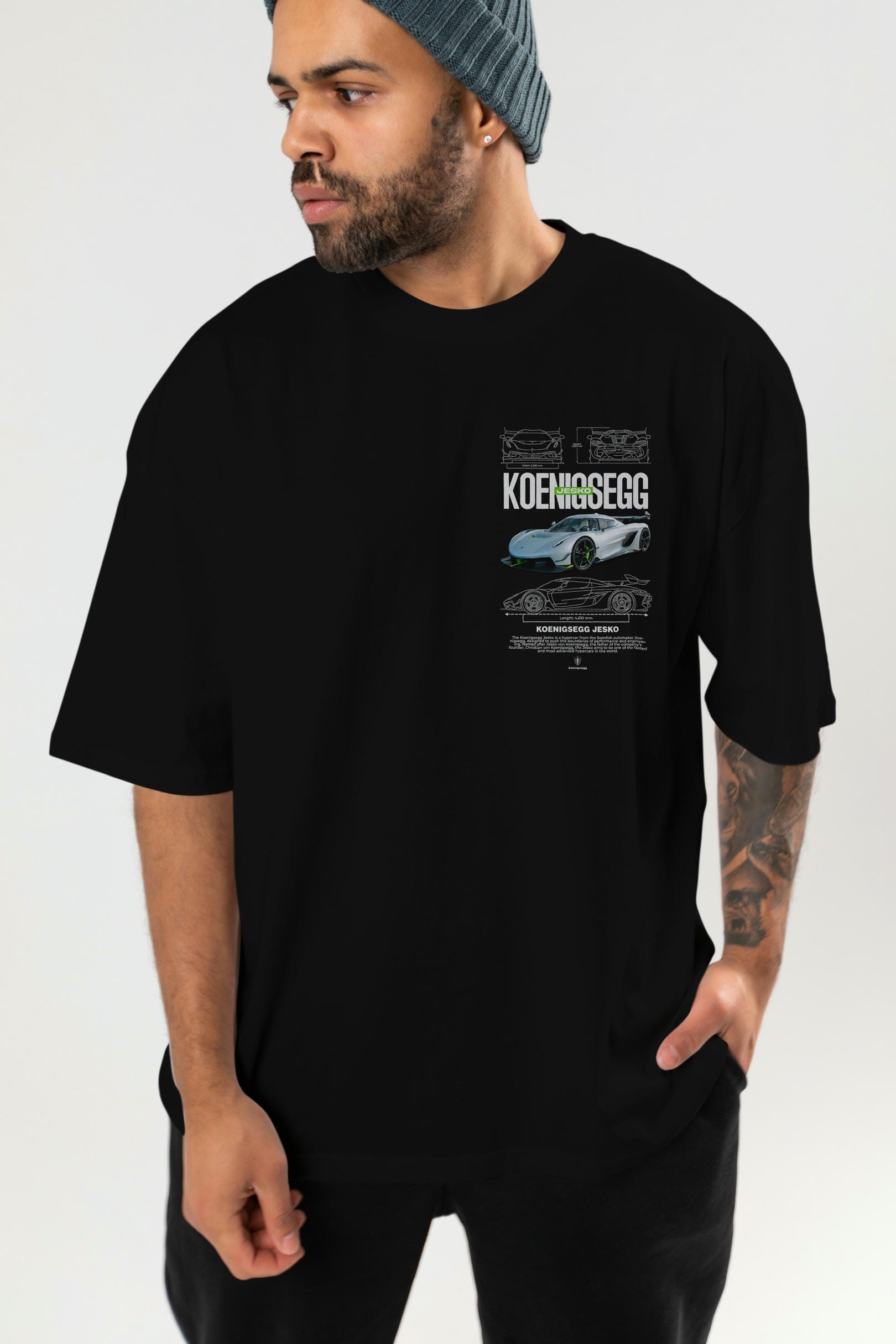 KOENIGSEGG JESKO Ön Sol Baskılı Oversize t-shirt Erkek Kadın Unisex %100 Pamuk Bisiklet Yaka tişort