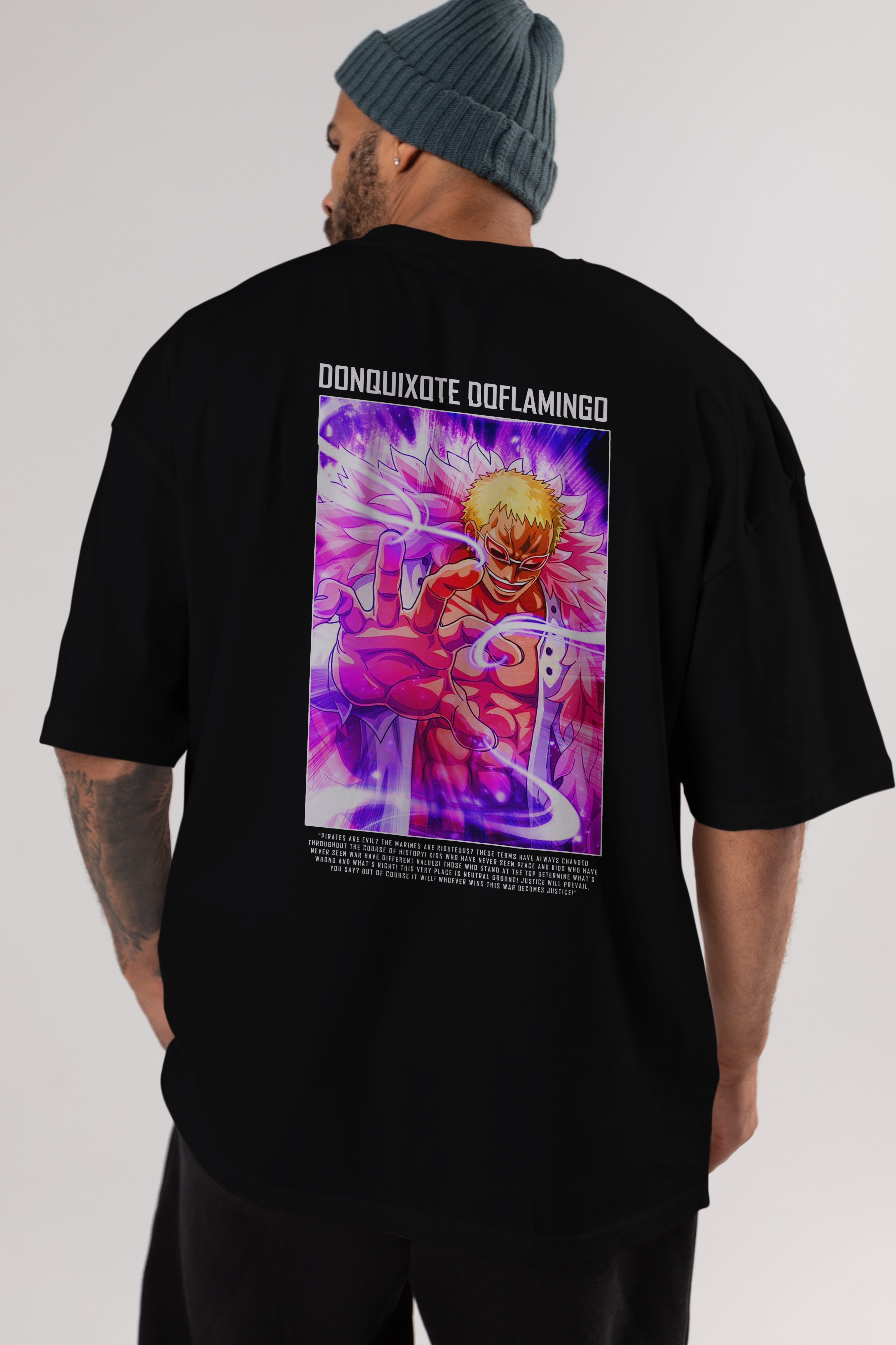 Doflamingo Anime Arka Baskılı Oversize t-shirt Erkek Kadın Unisex %100 pamuk tişort