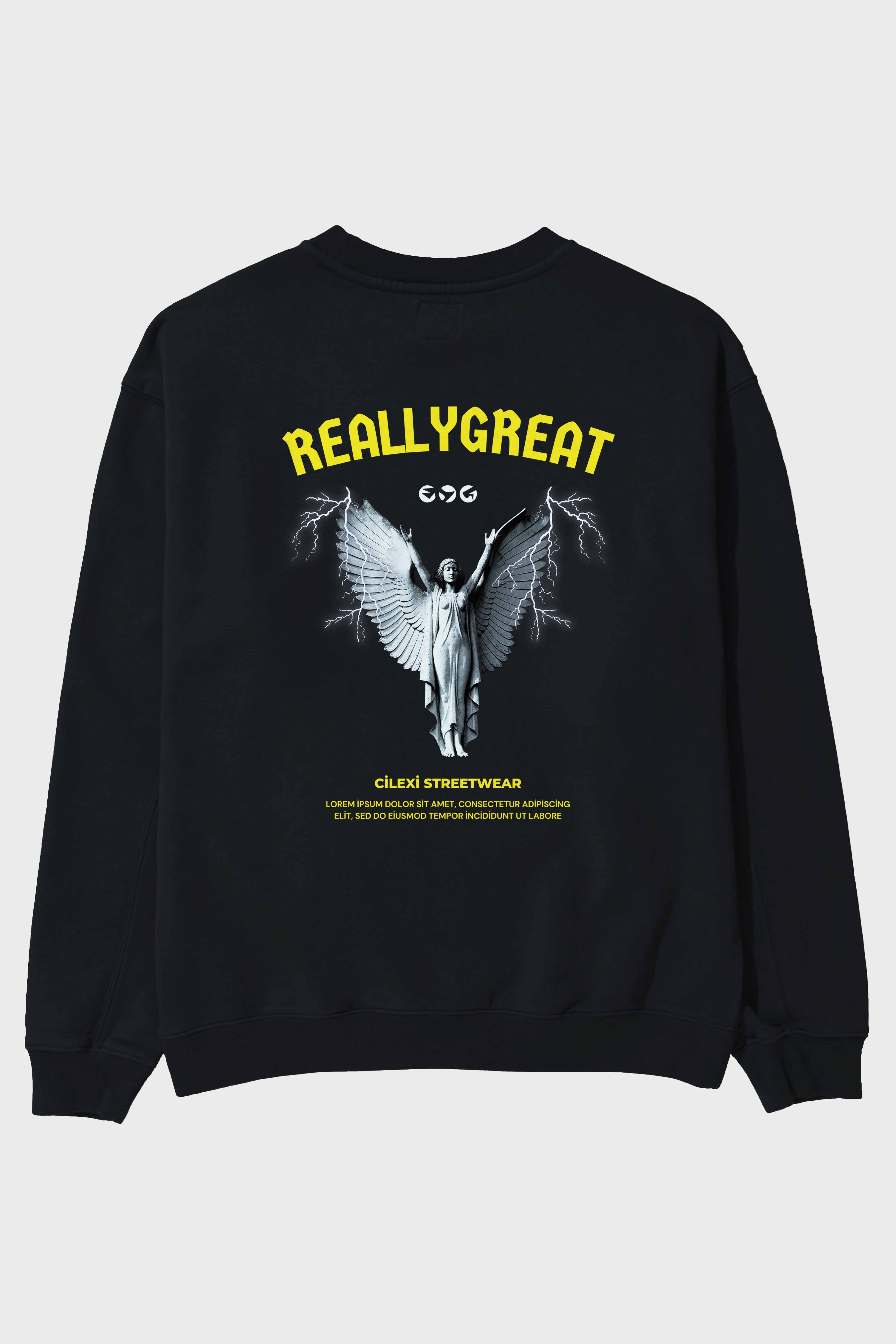 Reallygreat Angel Arka Baskılı Oversize Sweatshirt Erkek Kadın Unisex