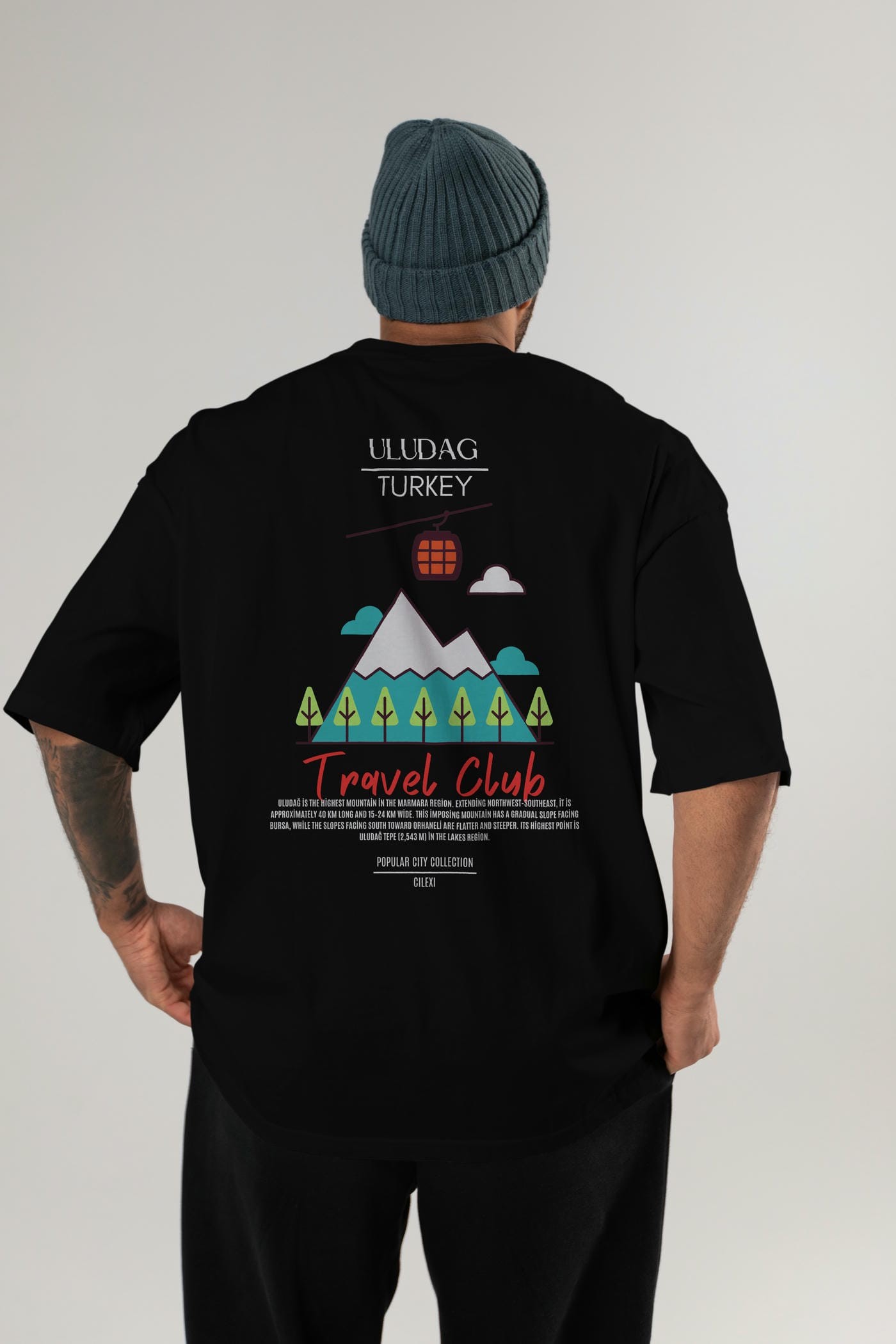 Uludağ Turkey Arka Baskılı Oversize t-shirt Erkek Kadın Pamuk Bisiklet Yaka tişort