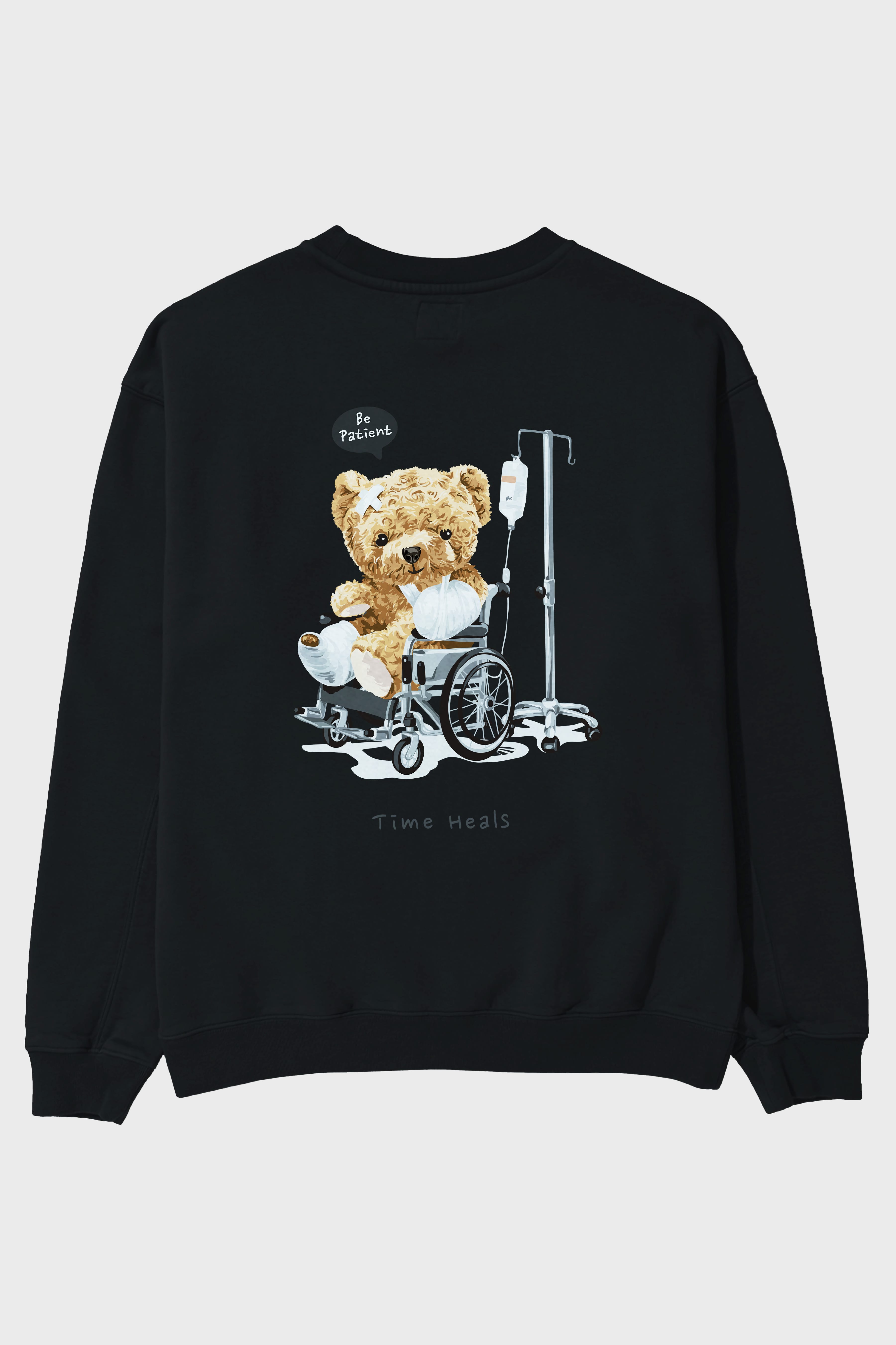 Teddy Bear Time Heals Arka Baskılı Oversize Sweatshirt Erkek Kadın Unisex