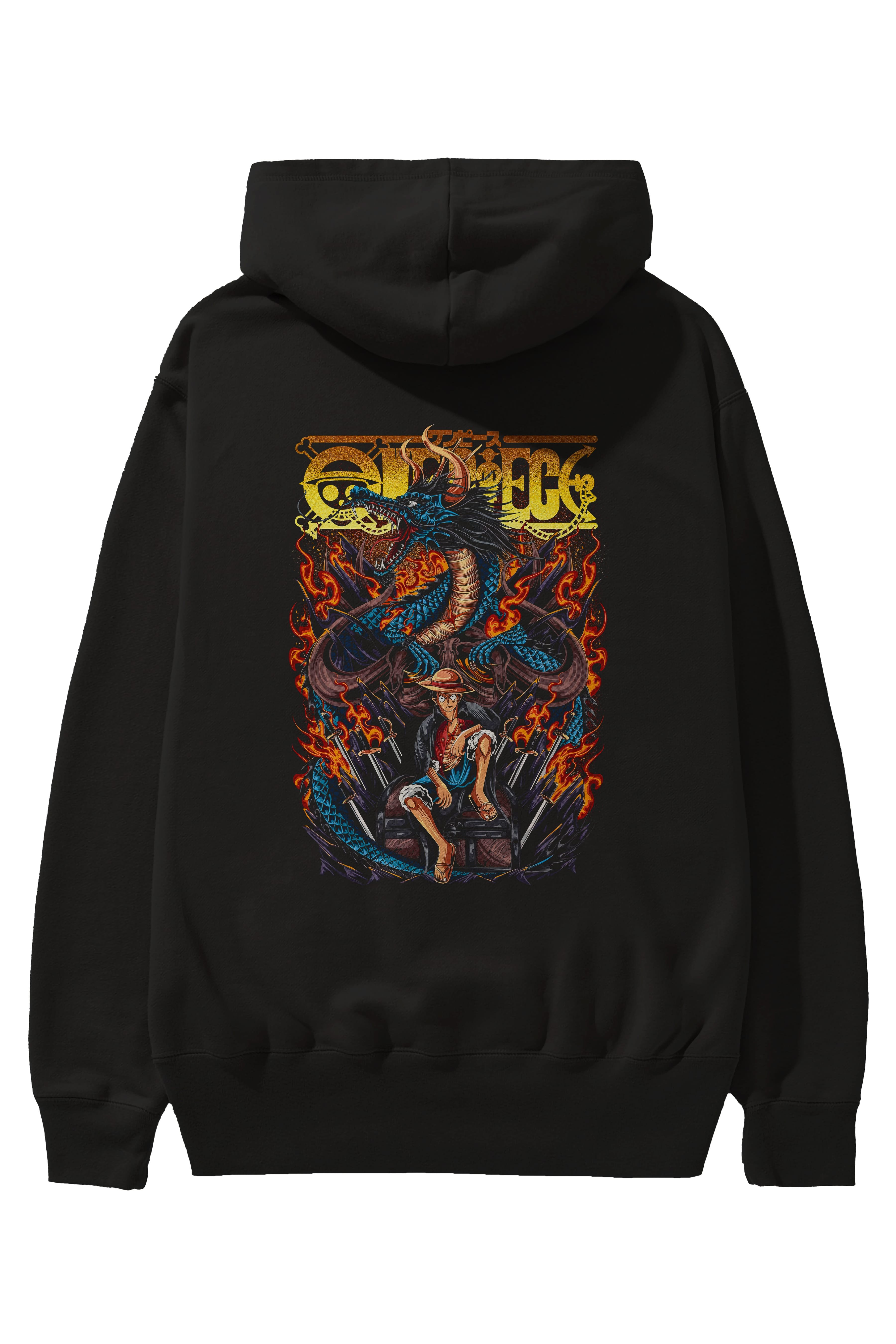 MONKEY D. LUFF-ONE PIECE Anime Arka Baskılı Hoodie Oversize Kapüşonlu Sweatshirt Erkek Kadın Unisex