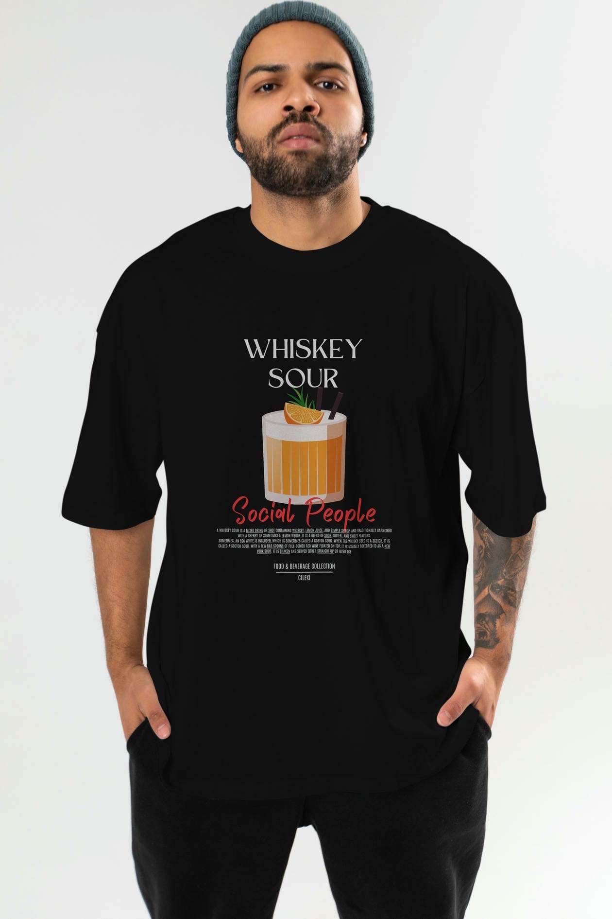 Whıskey Sour Kokteyl Serisi ön Baskılı Oversize t-shirt Erkek Kadın %100 Pamuk Bisiklet Yaka tişort